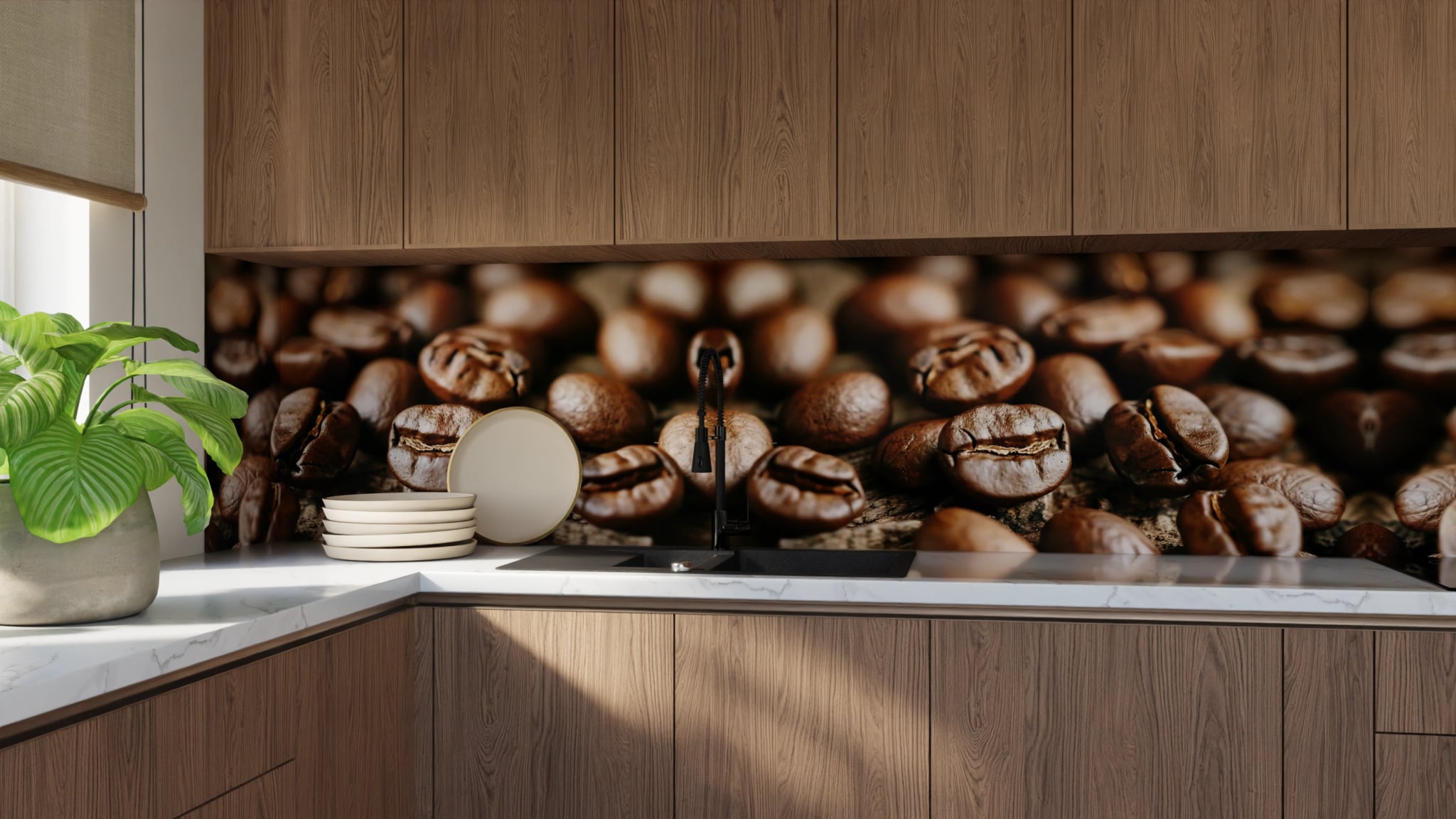 Küchenrückwand - Kaffeebohnen Nahaufnahme Holz – Bild 9