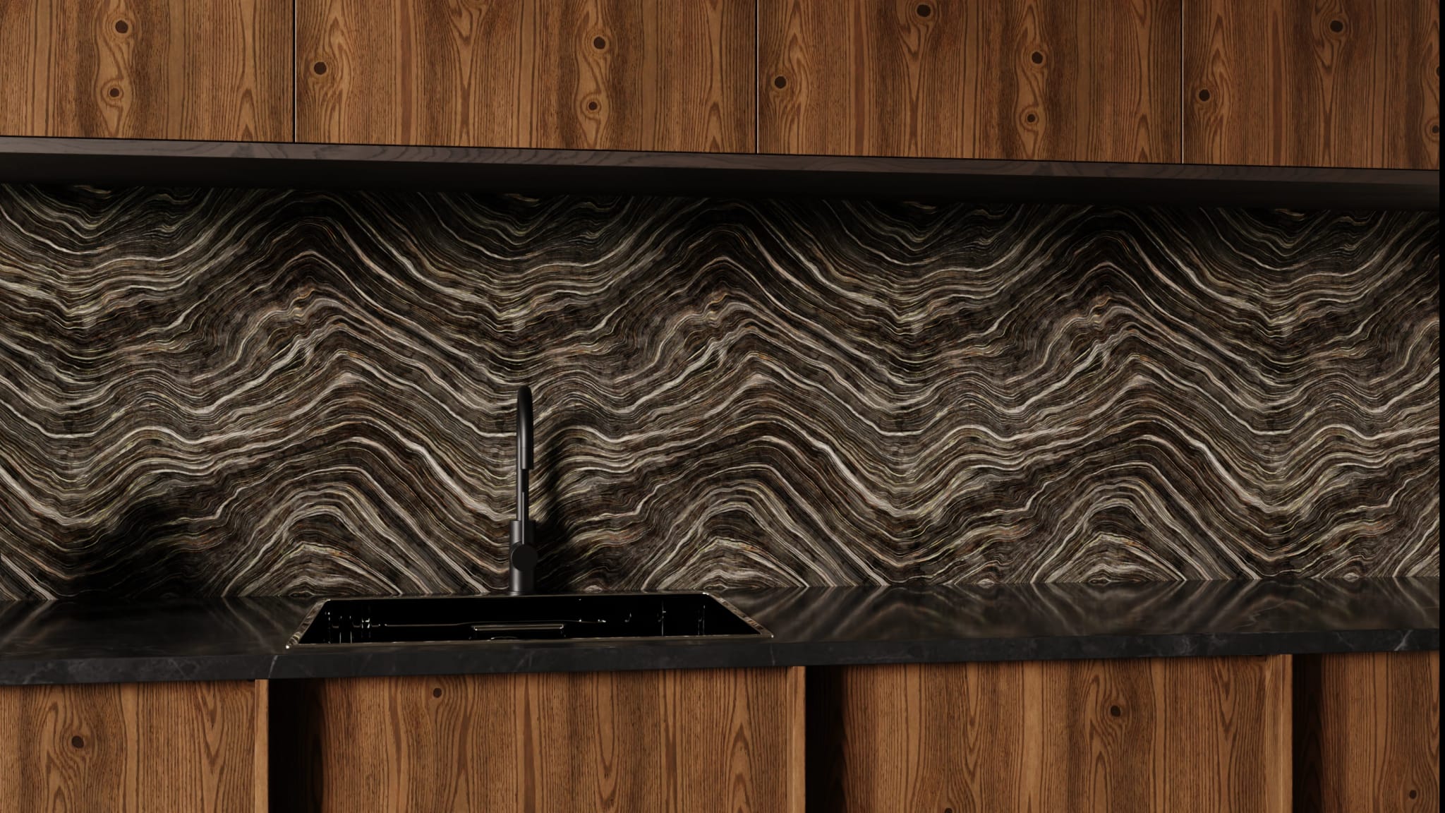 Küchenrückwand - Onyx Schwarz-Gold