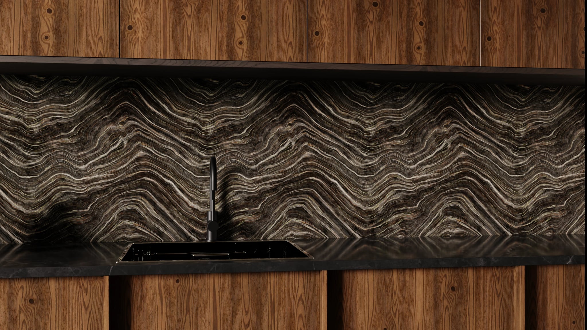 Küchenrückwand - Onyx Schwarz-Gold – Bild 1