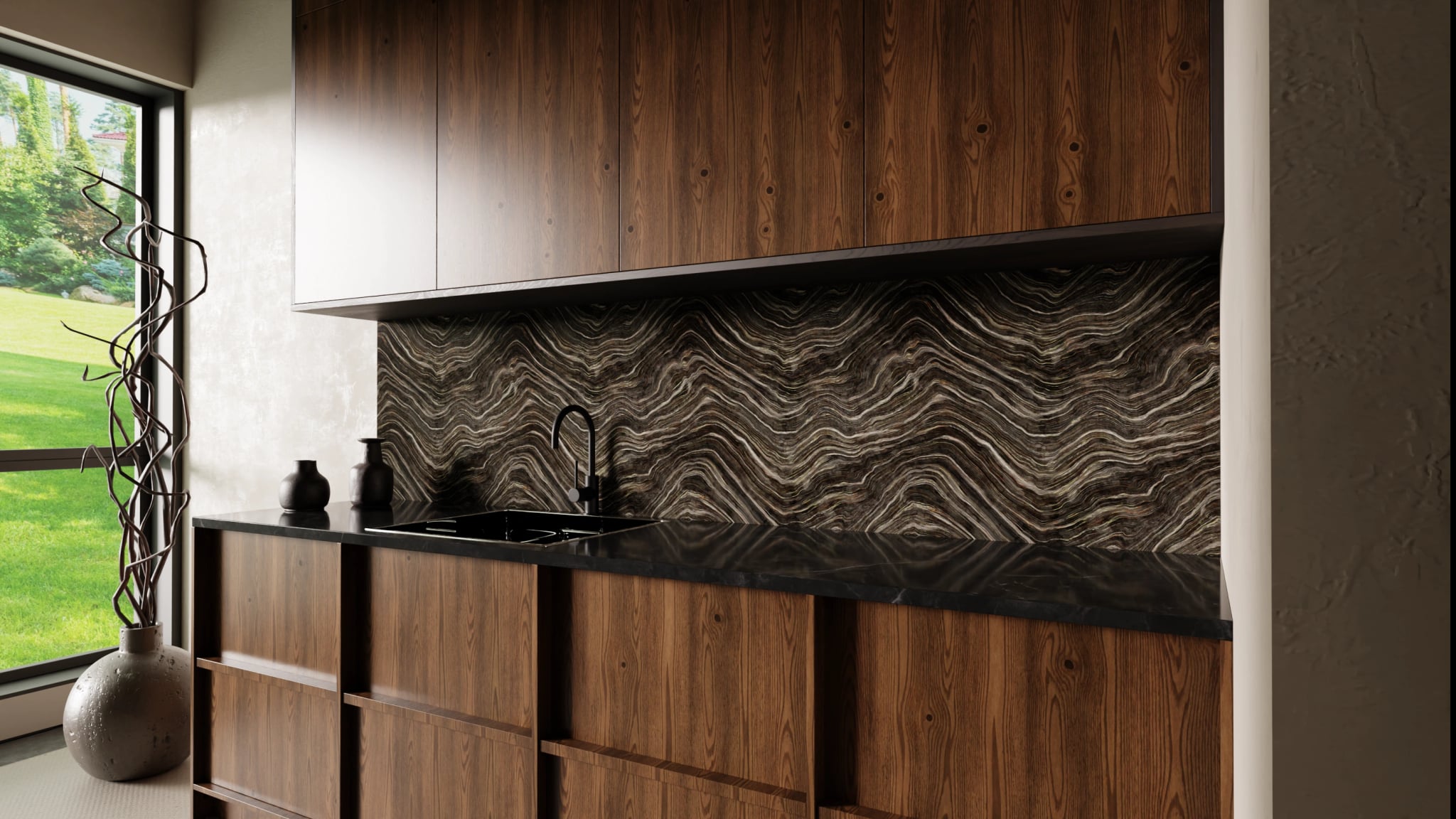 Küchenrückwand - Onyx Schwarz-Gold – Bild 2