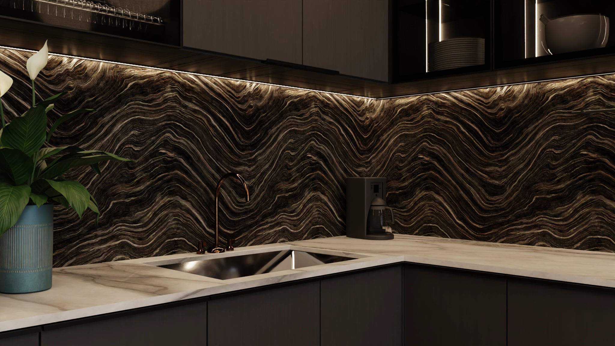 Küchenrückwand - Onyx Schwarz-Gold – Bild 5