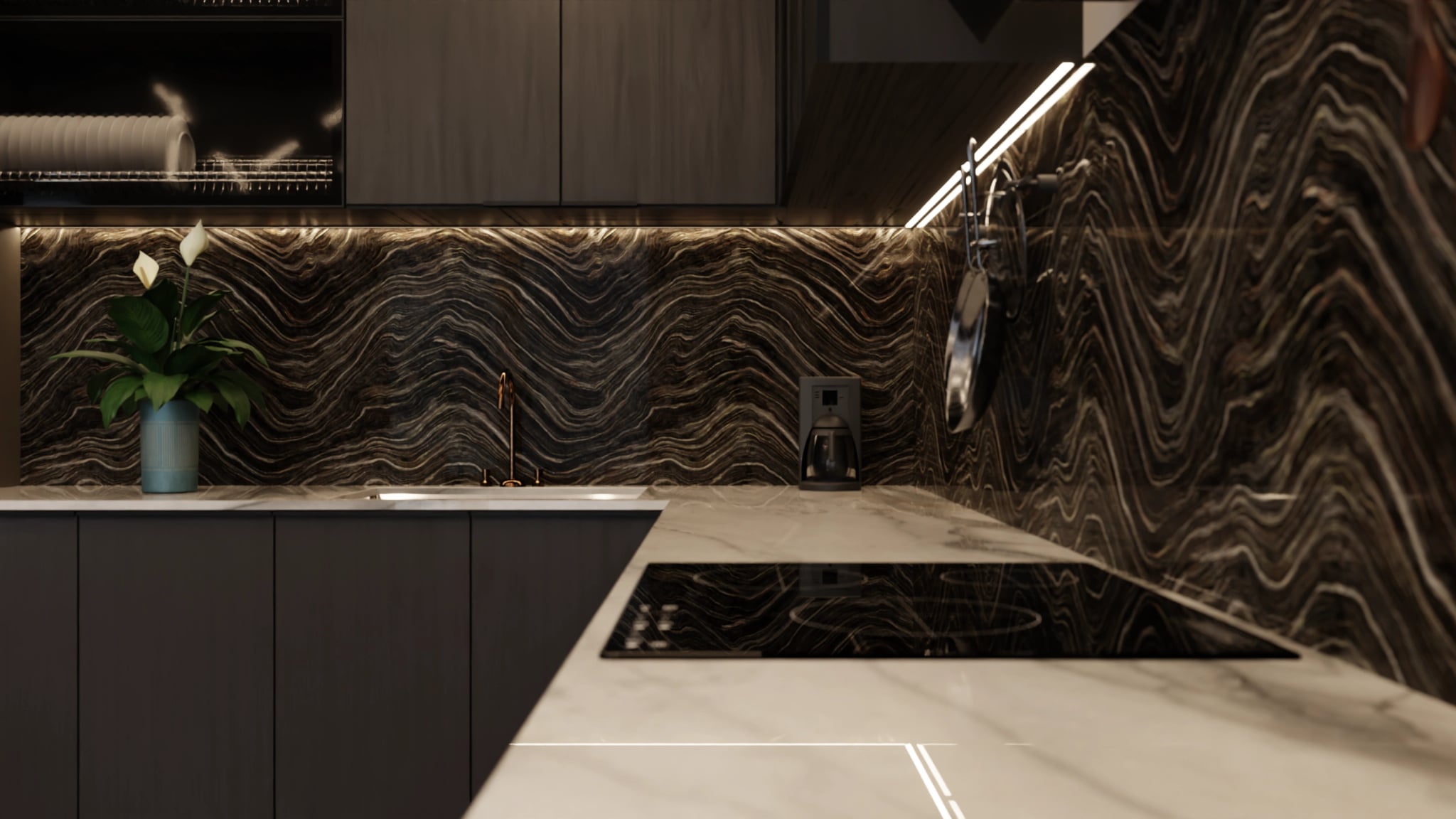 Küchenrückwand - Onyx Schwarz-Gold – Bild 6