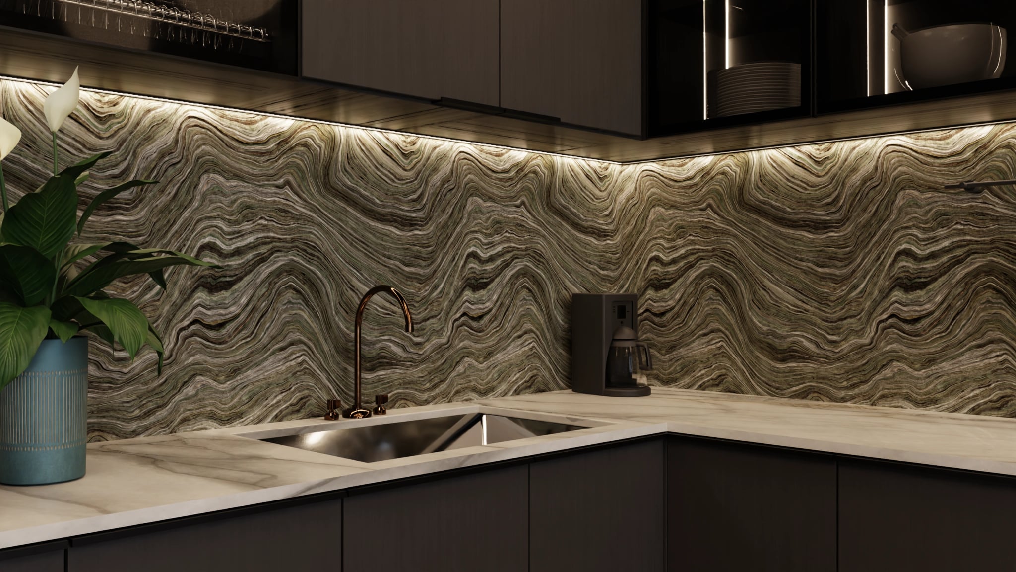 Küchenrückwand - Onyx Grau-Olivgrün – Bild 5