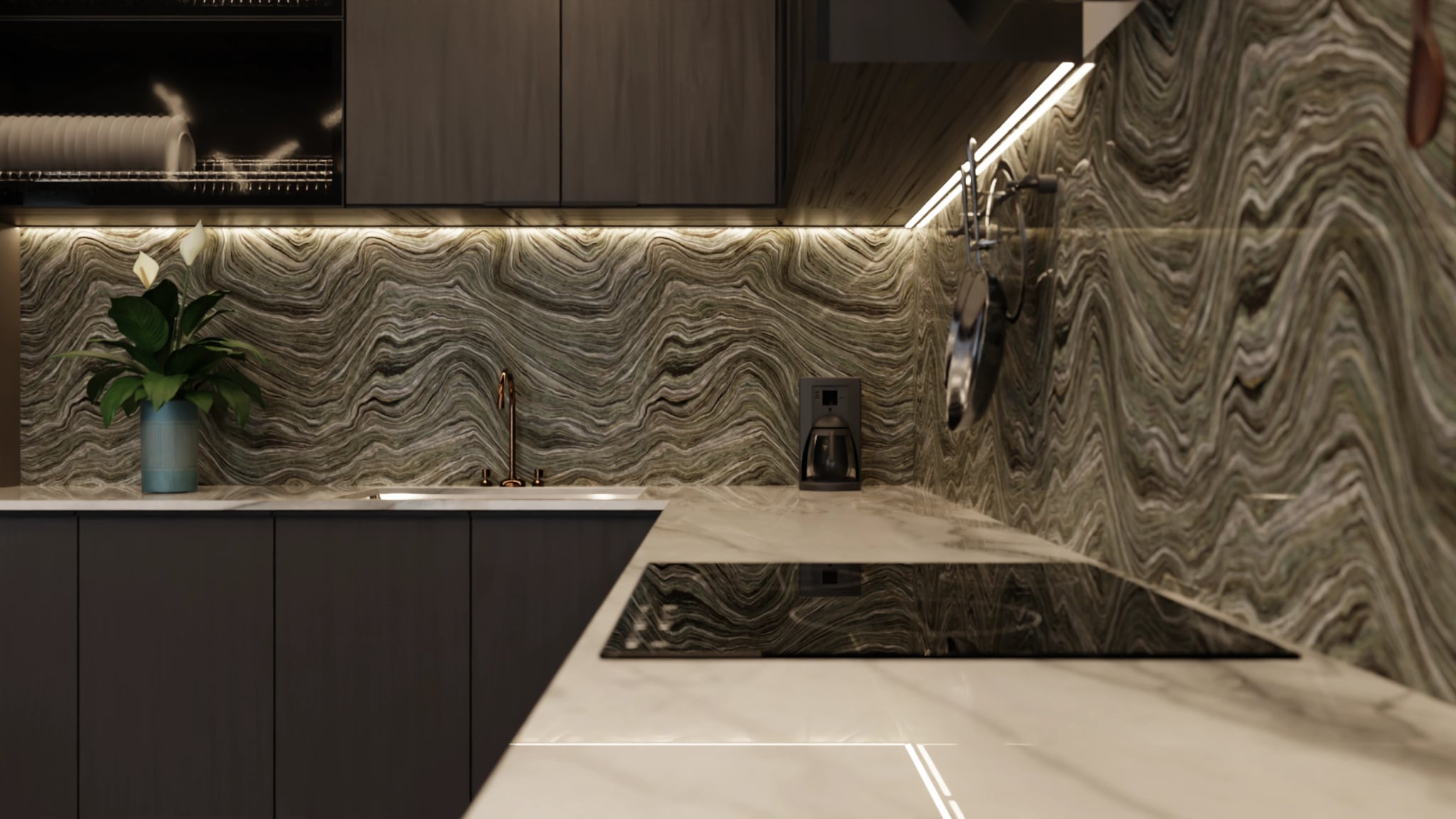 Küchenrückwand - Onyx Grau-Olivgrün – Bild 6