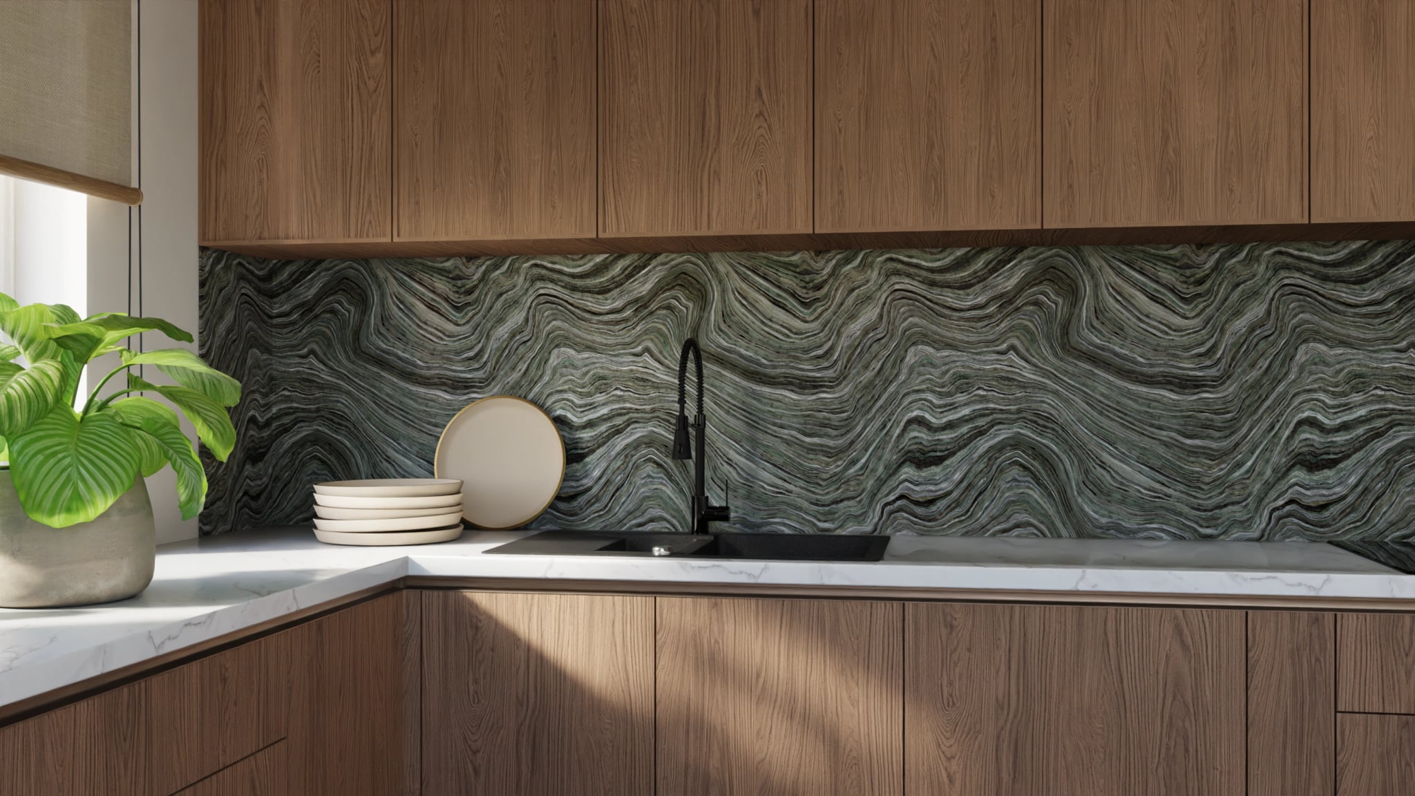 Küchenrückwand - Onyx Grau-Olivgrün – Bild 9