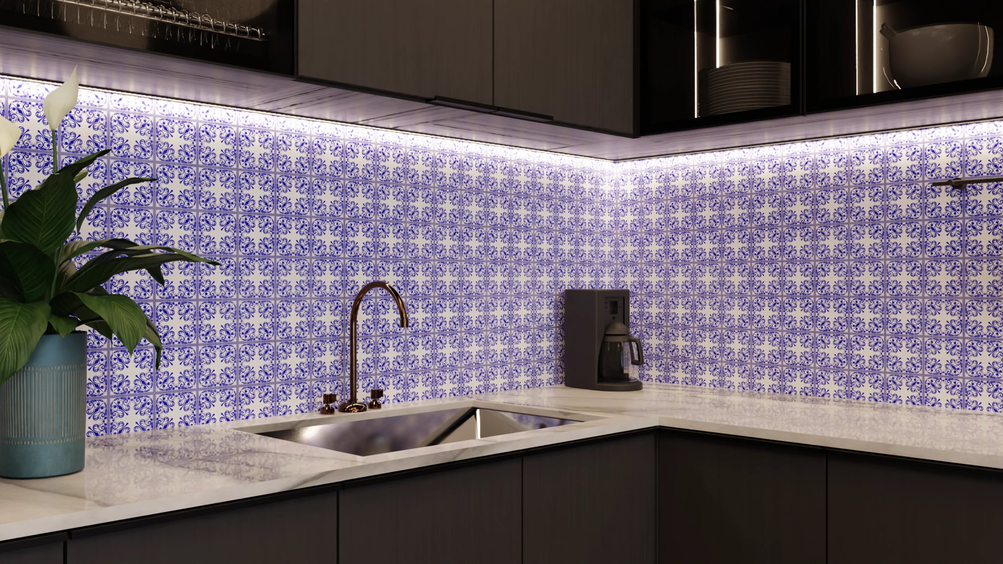 Küchenrückwand - Azulejo Kobalt Klein – Bild 5