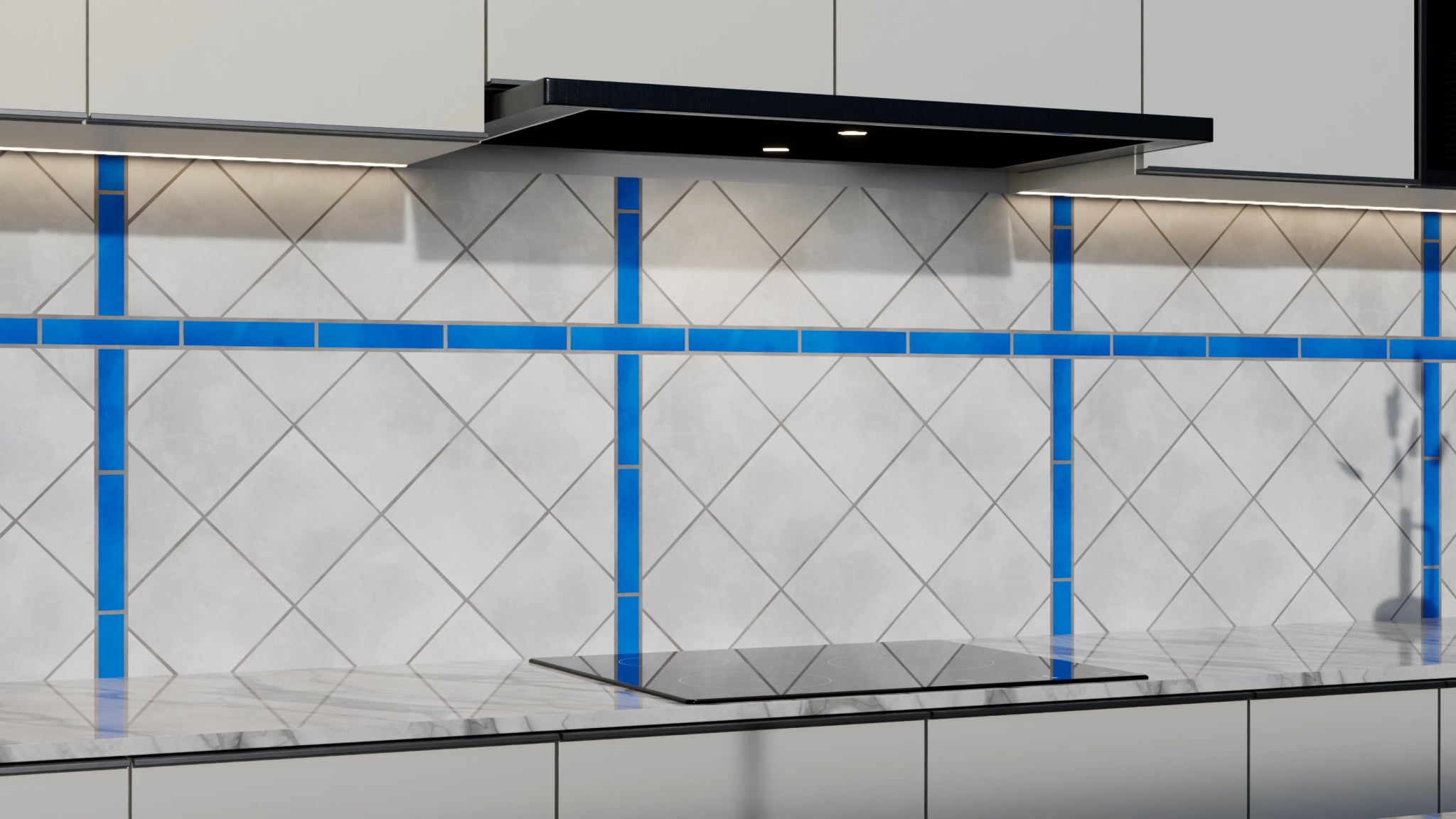 Küchenrückwand - Rautenfliesen Grau-Blau – Bild 3