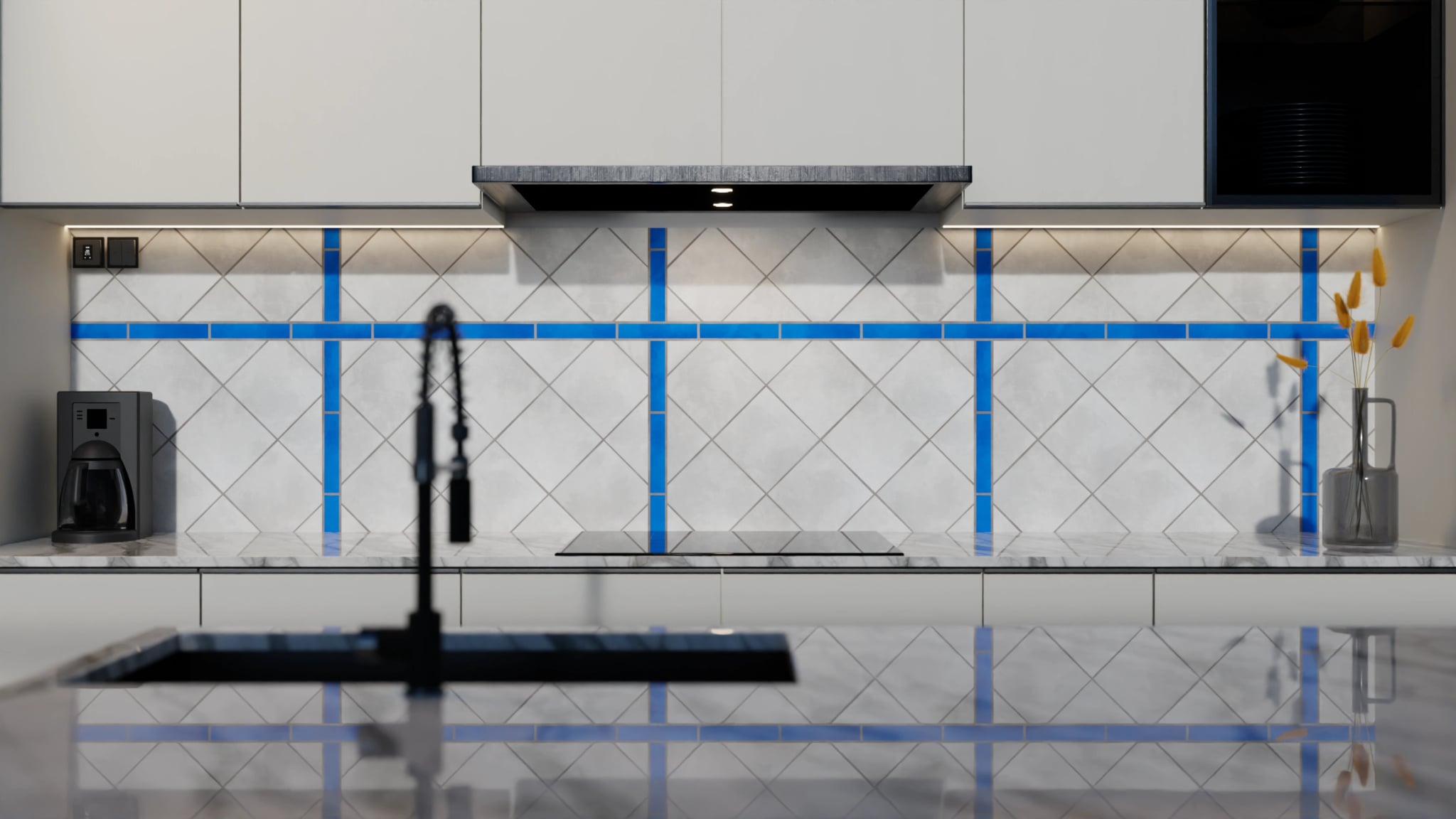 Küchenrückwand - Rautenfliesen Grau-Blau – Bild 4