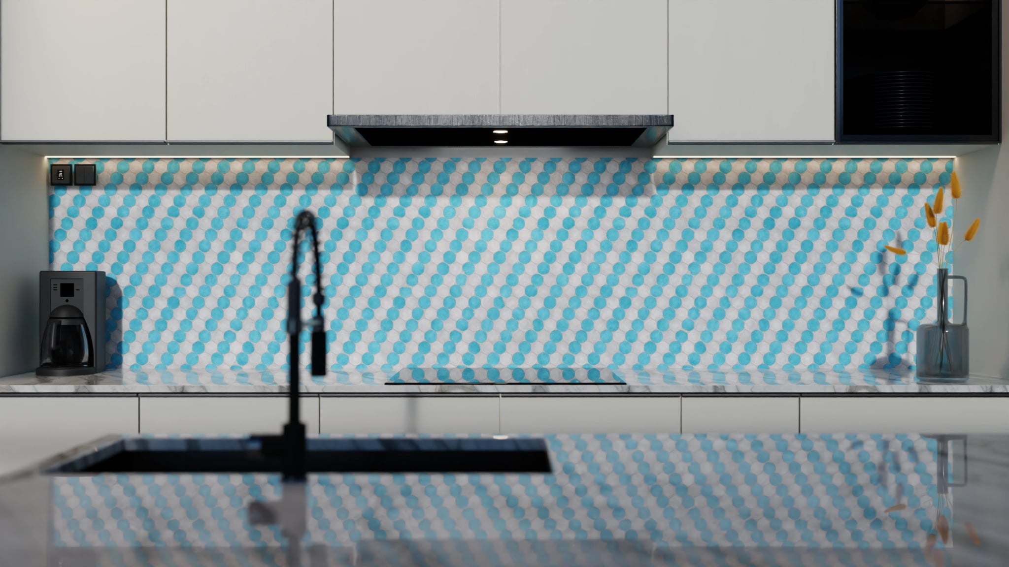 Küchenrückwand - Penny-Mosaik Türkis-Hell – Bild 4
