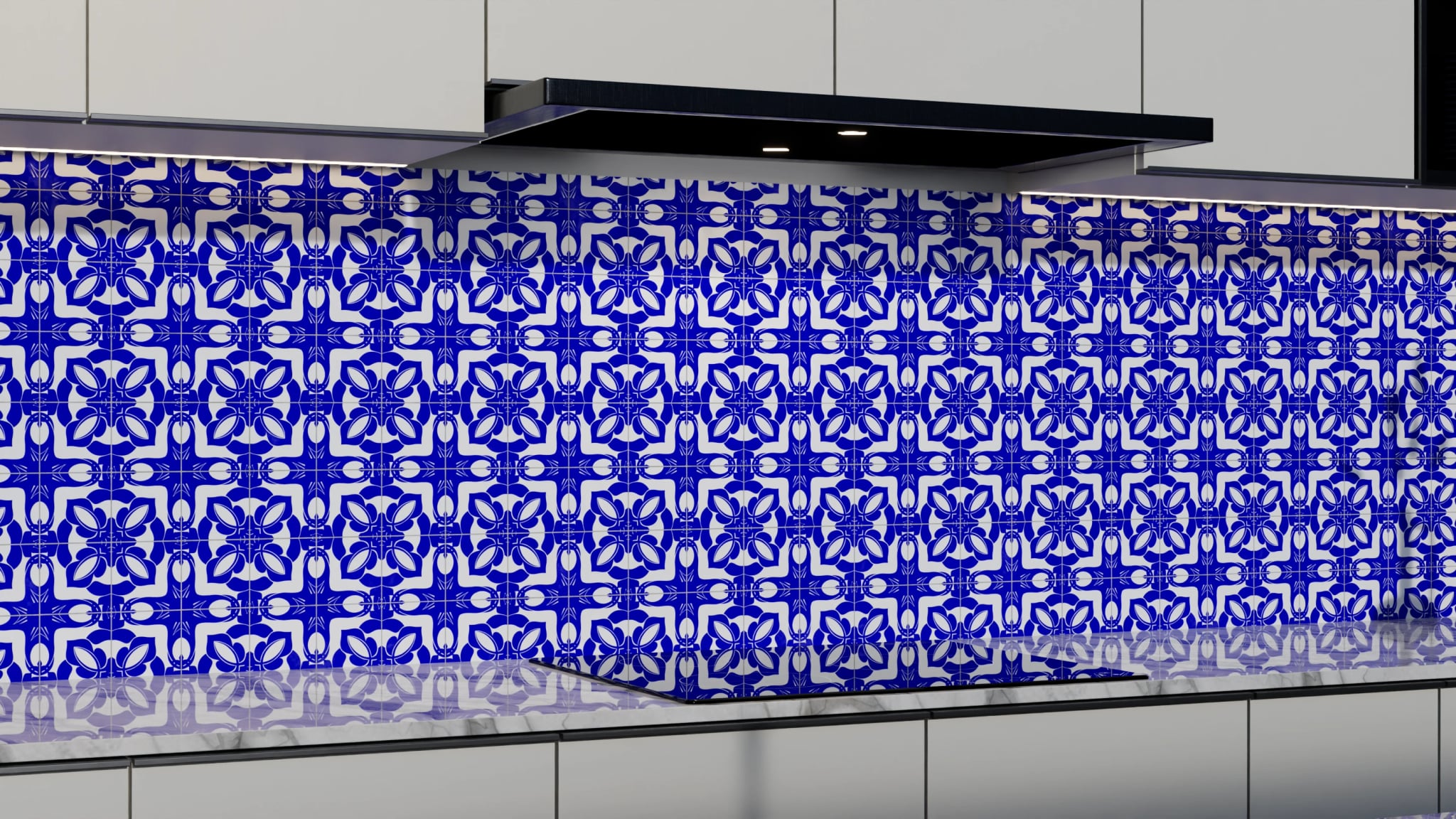 Küchenrückwand - Azulejo Tiefblau Floral – Bild 3