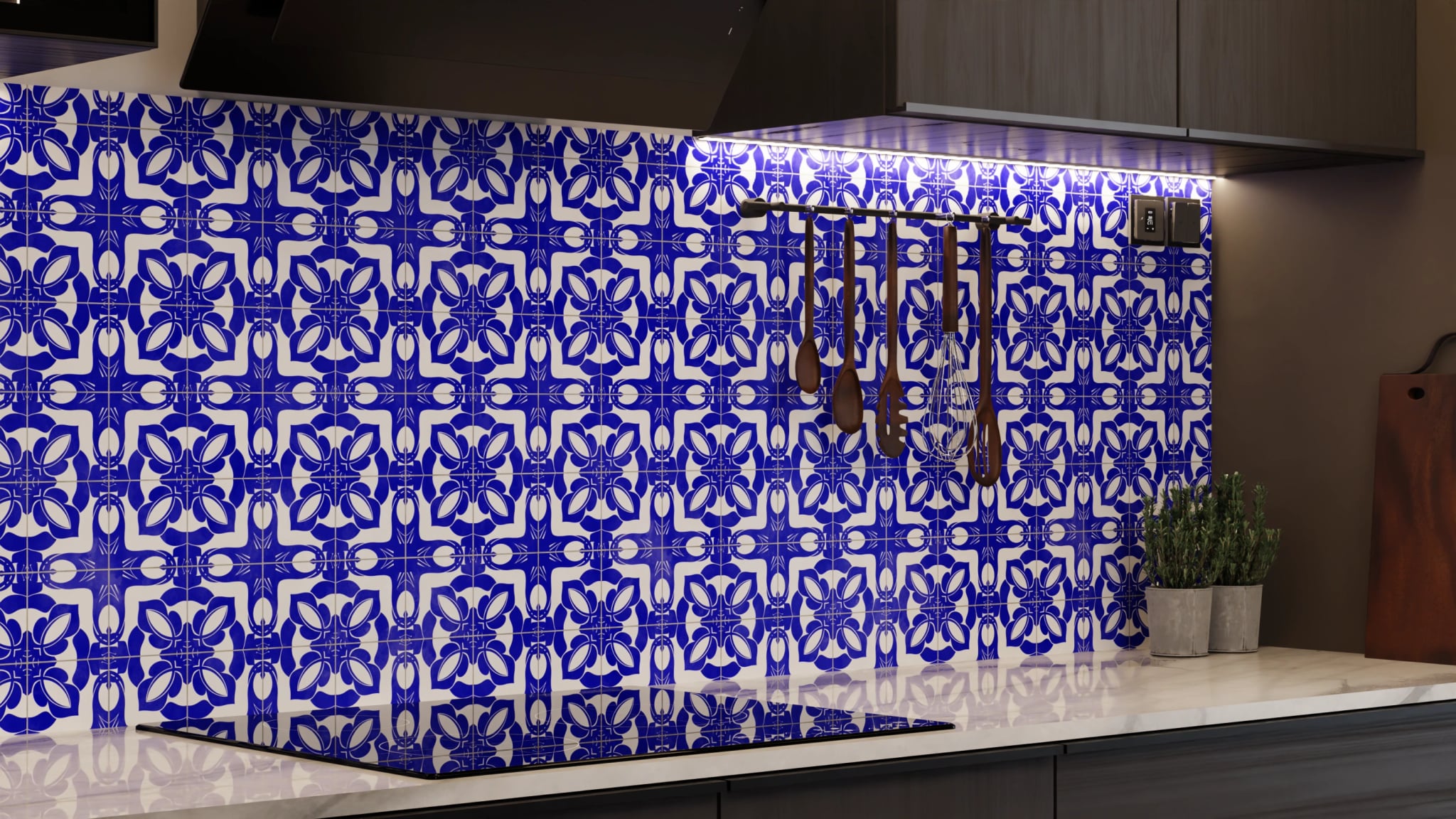 Küchenrückwand - Azulejo Tiefblau Floral – Bild 7