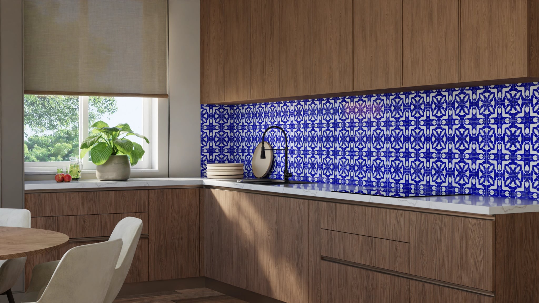 Küchenrückwand - Azulejo Tiefblau Floral – Bild 8