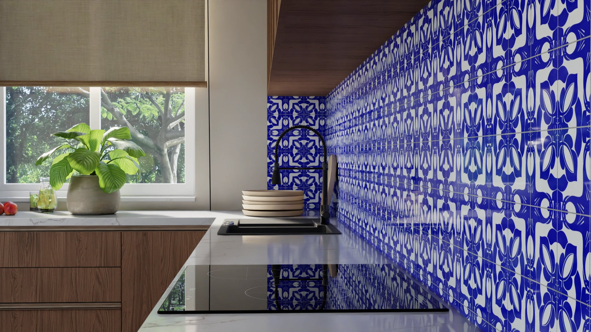 Küchenrückwand - Azulejo Tiefblau Floral – Bild 10