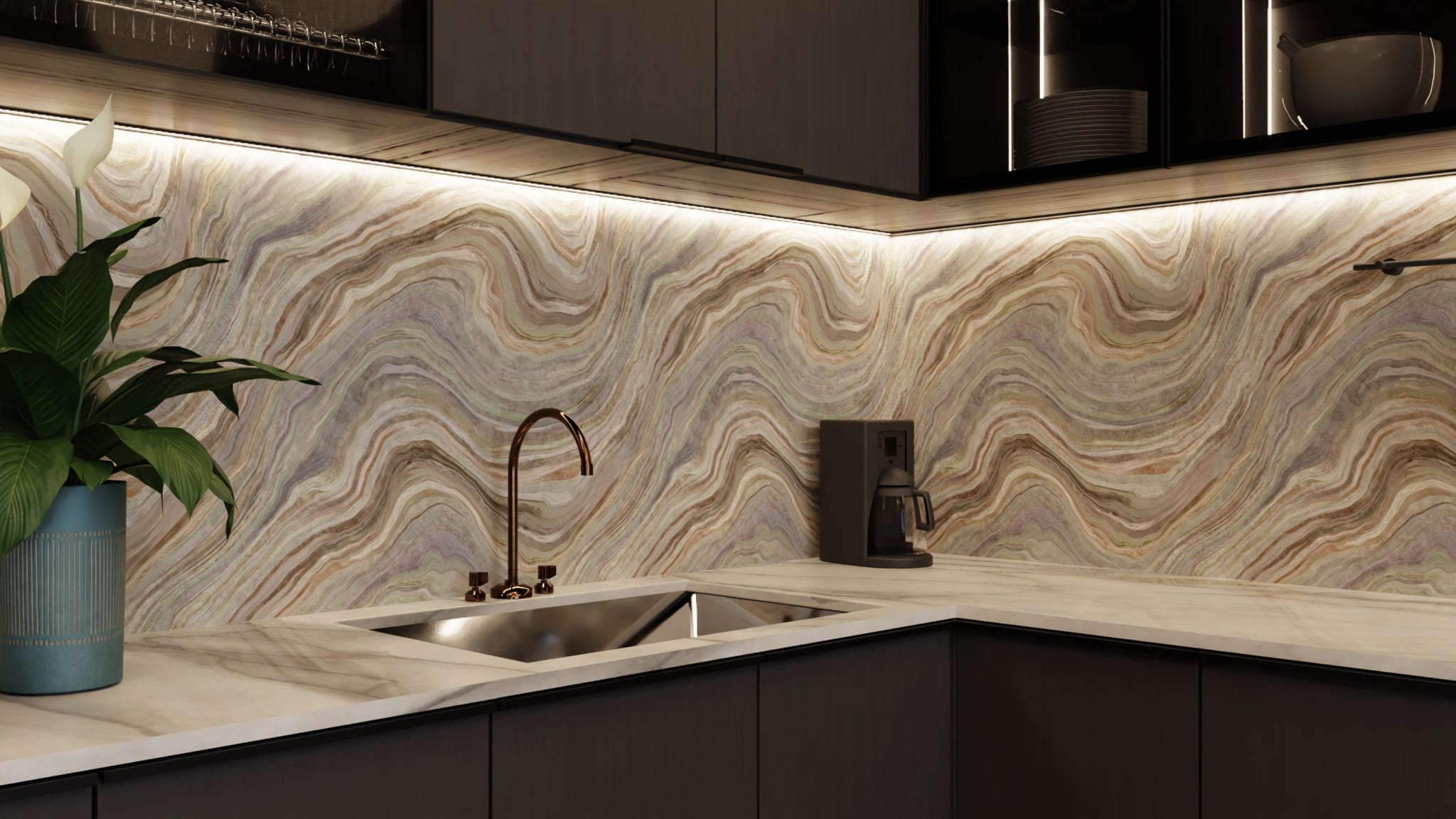 Küchenrückwand - Onyx Grau-Rosé – Bild 5