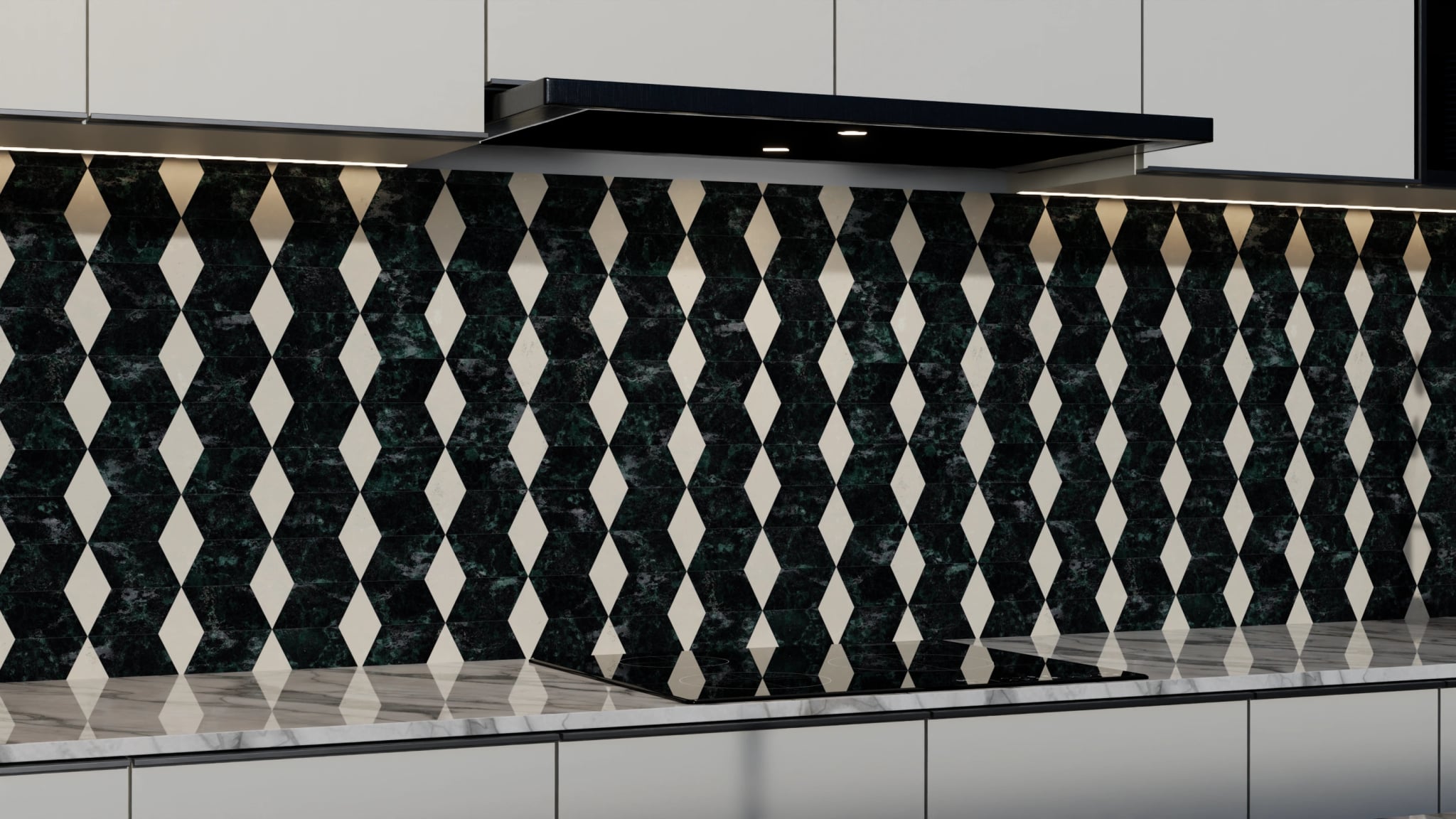 Küchenrückwand - Marmor Rauten Dunkelgrün-Creme – Bild 3