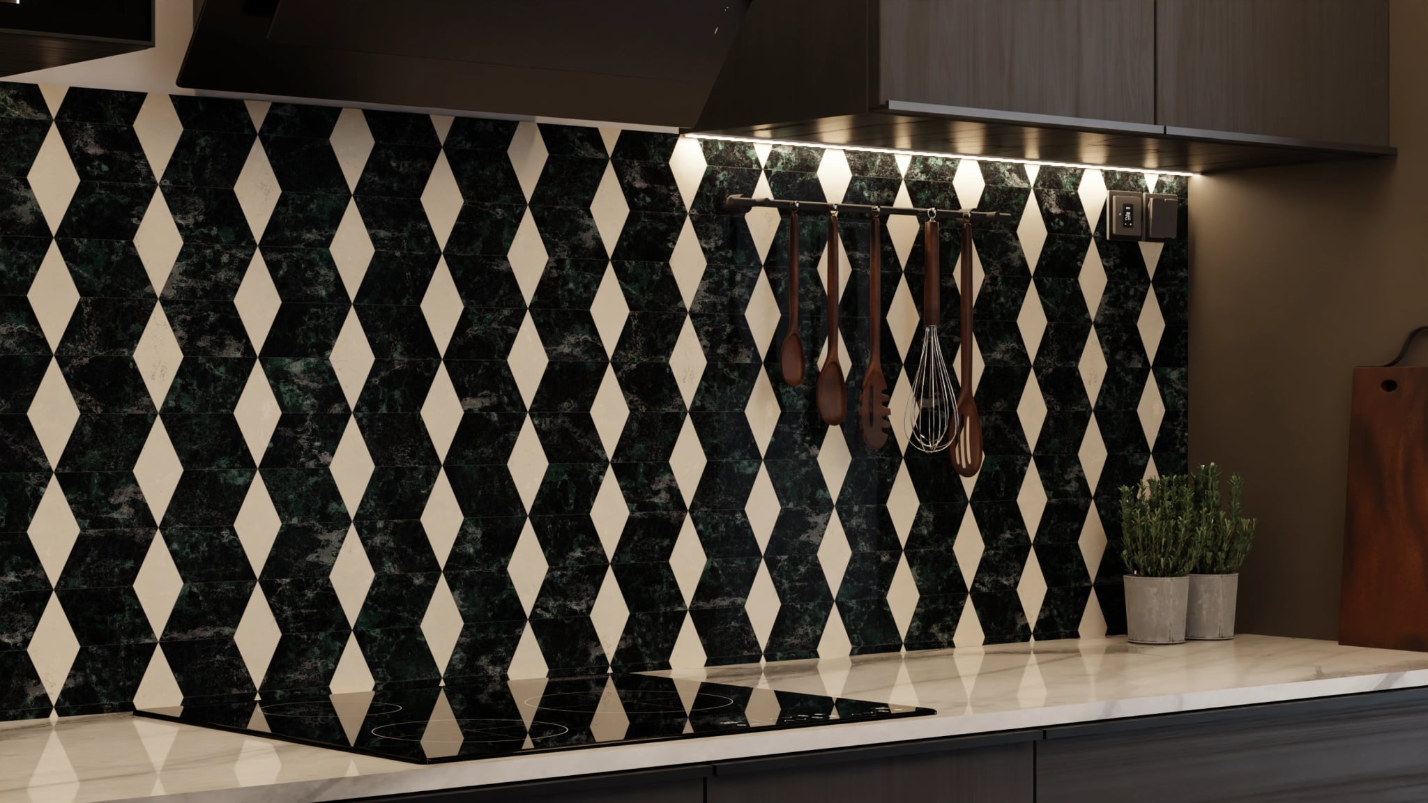 Küchenrückwand - Marmor Rauten Dunkelgrün-Creme – Bild 7