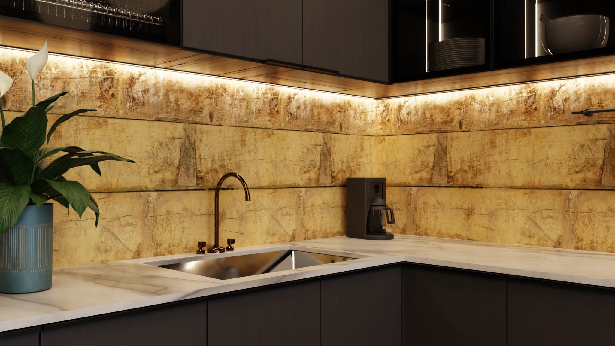 Küchenrückwand - Altholz Vintage Beige – Bild 5