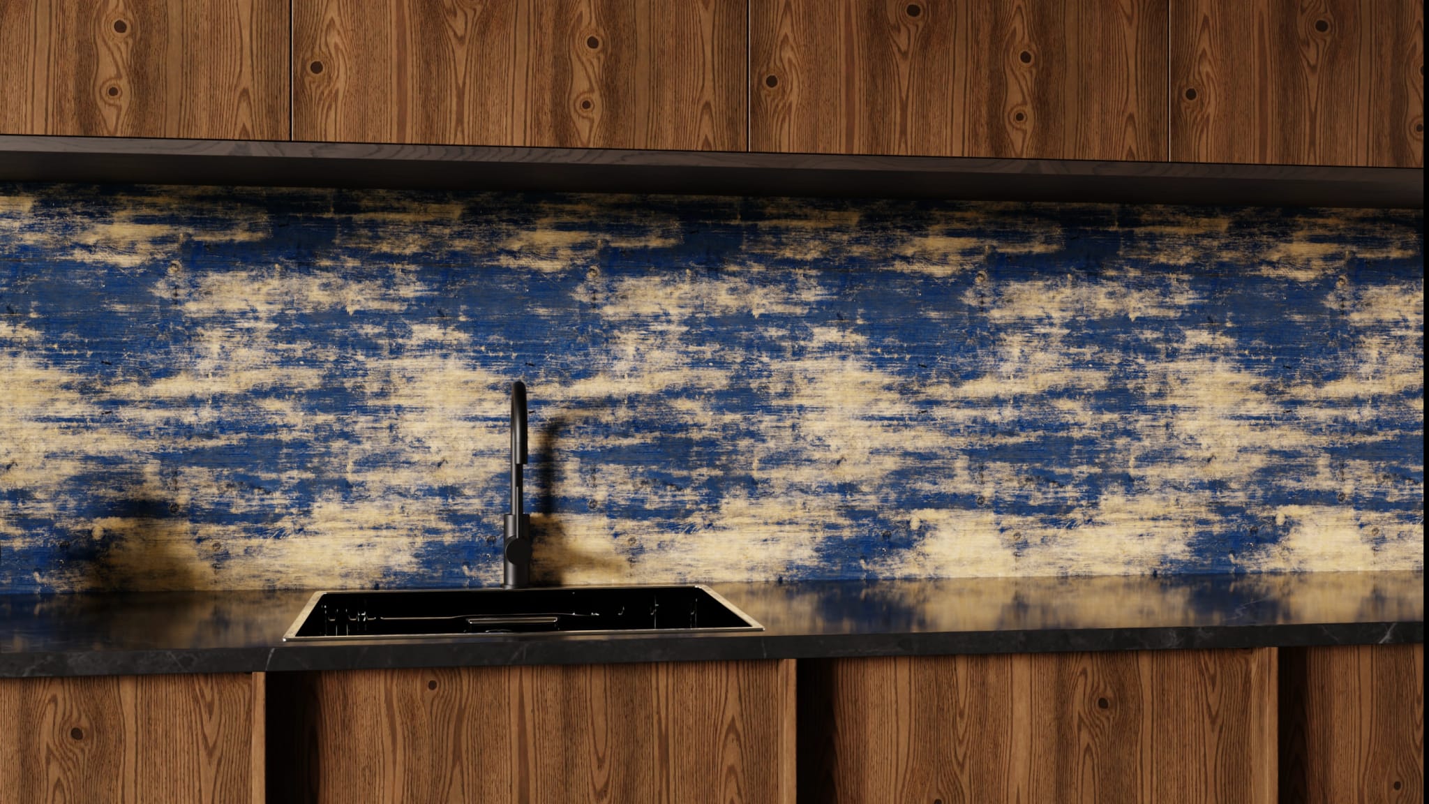 Küchenrückwand - Holz Bemalt Blau
