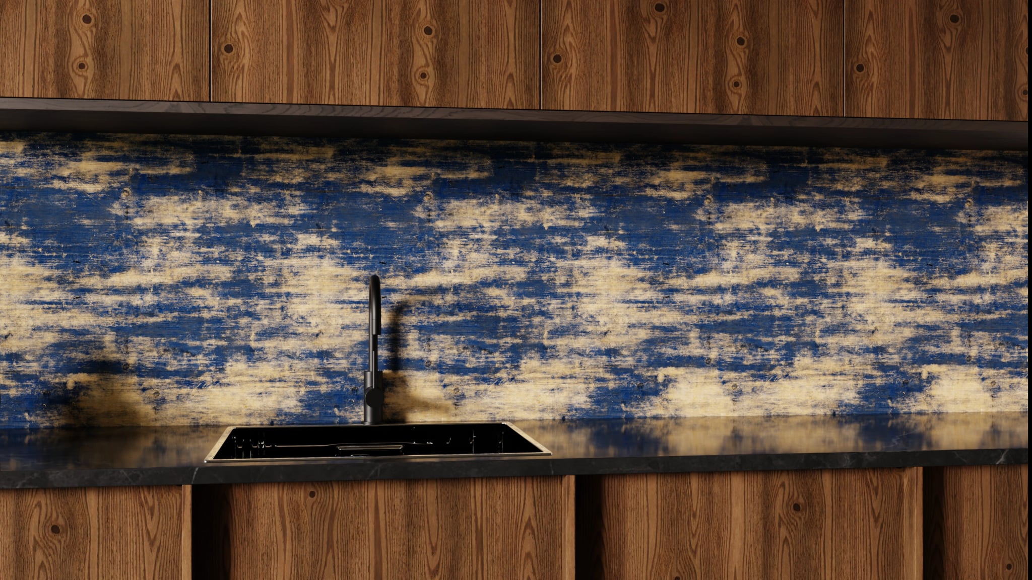 Küchenrückwand - Holz Bemalt Blau – Bild 1