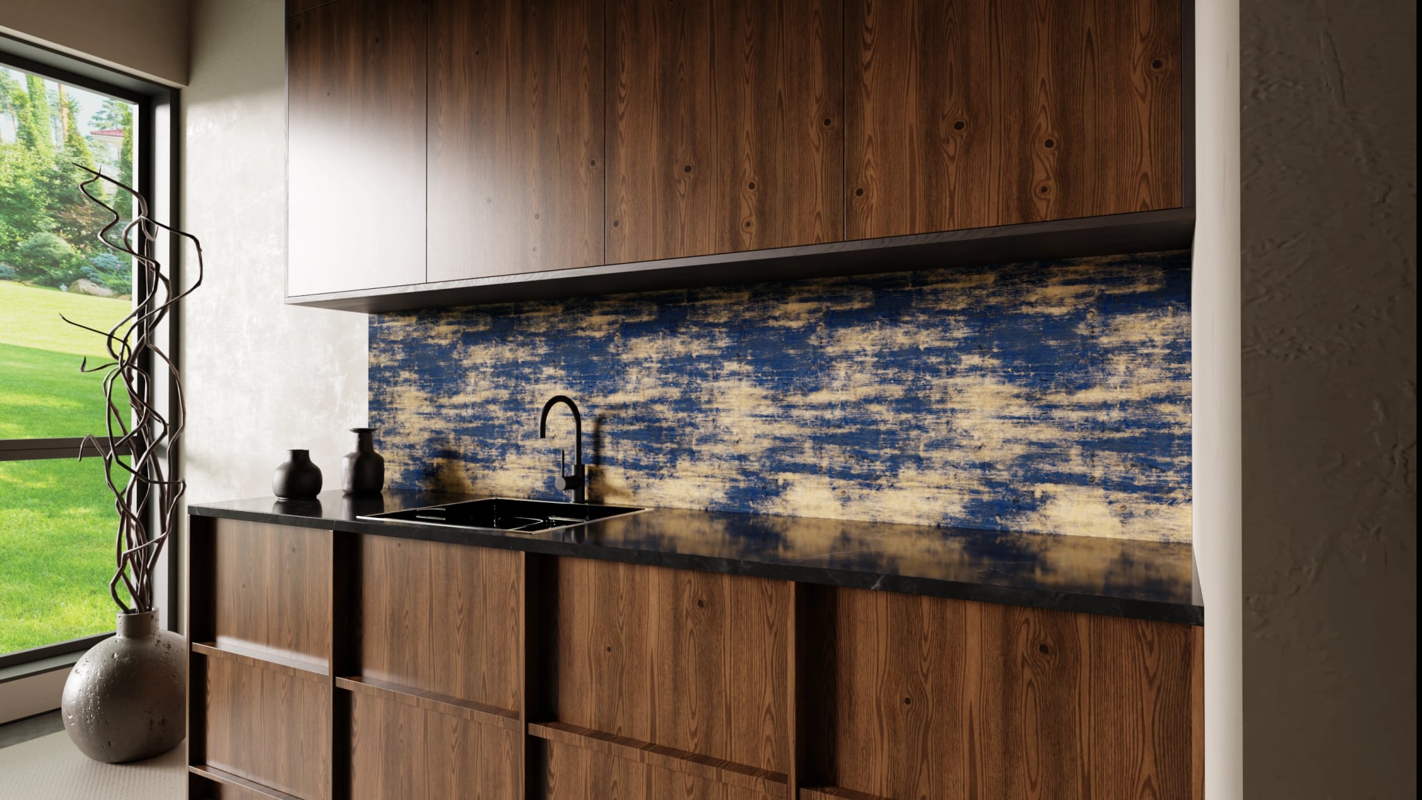 Küchenrückwand - Holz Bemalt Blau – Bild 2