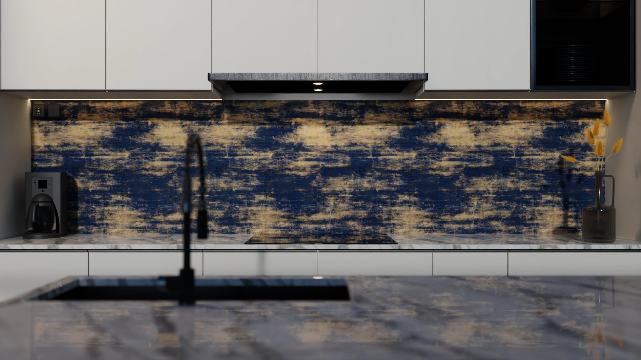 Küchenrückwand - Holz Bemalt Blau – Bild 4