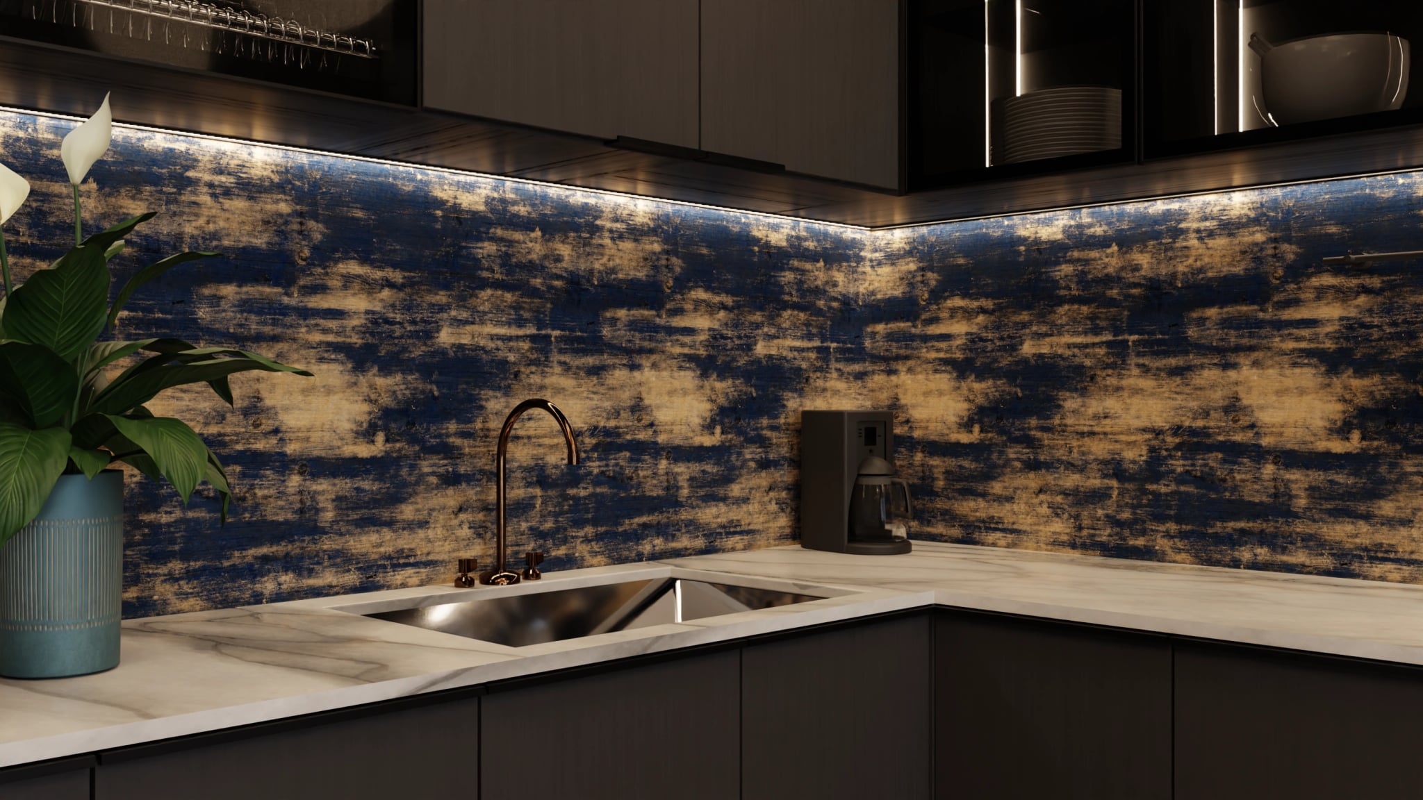 Küchenrückwand - Holz Bemalt Blau – Bild 5