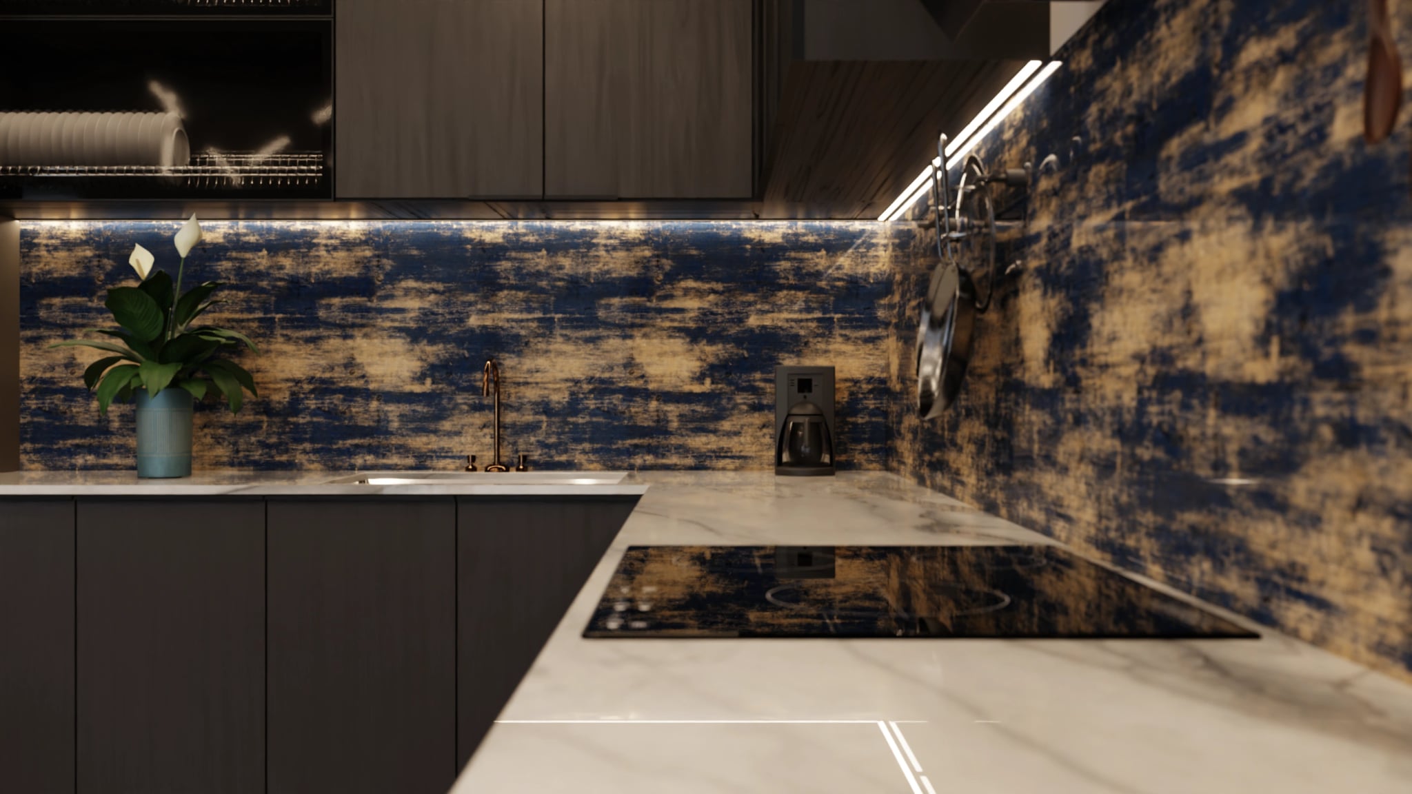 Küchenrückwand - Holz Bemalt Blau – Bild 6