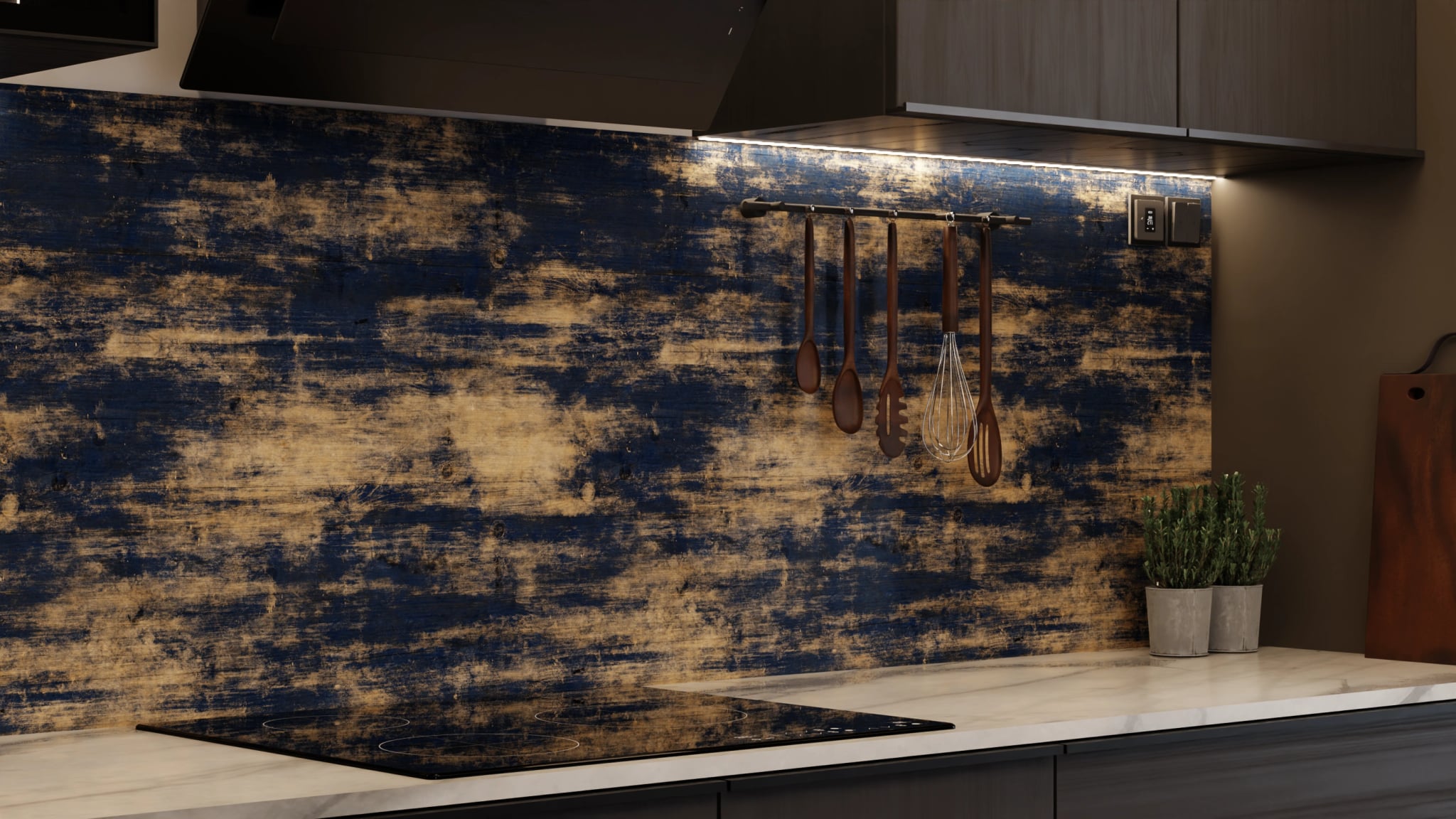 Küchenrückwand - Holz Bemalt Blau – Bild 7