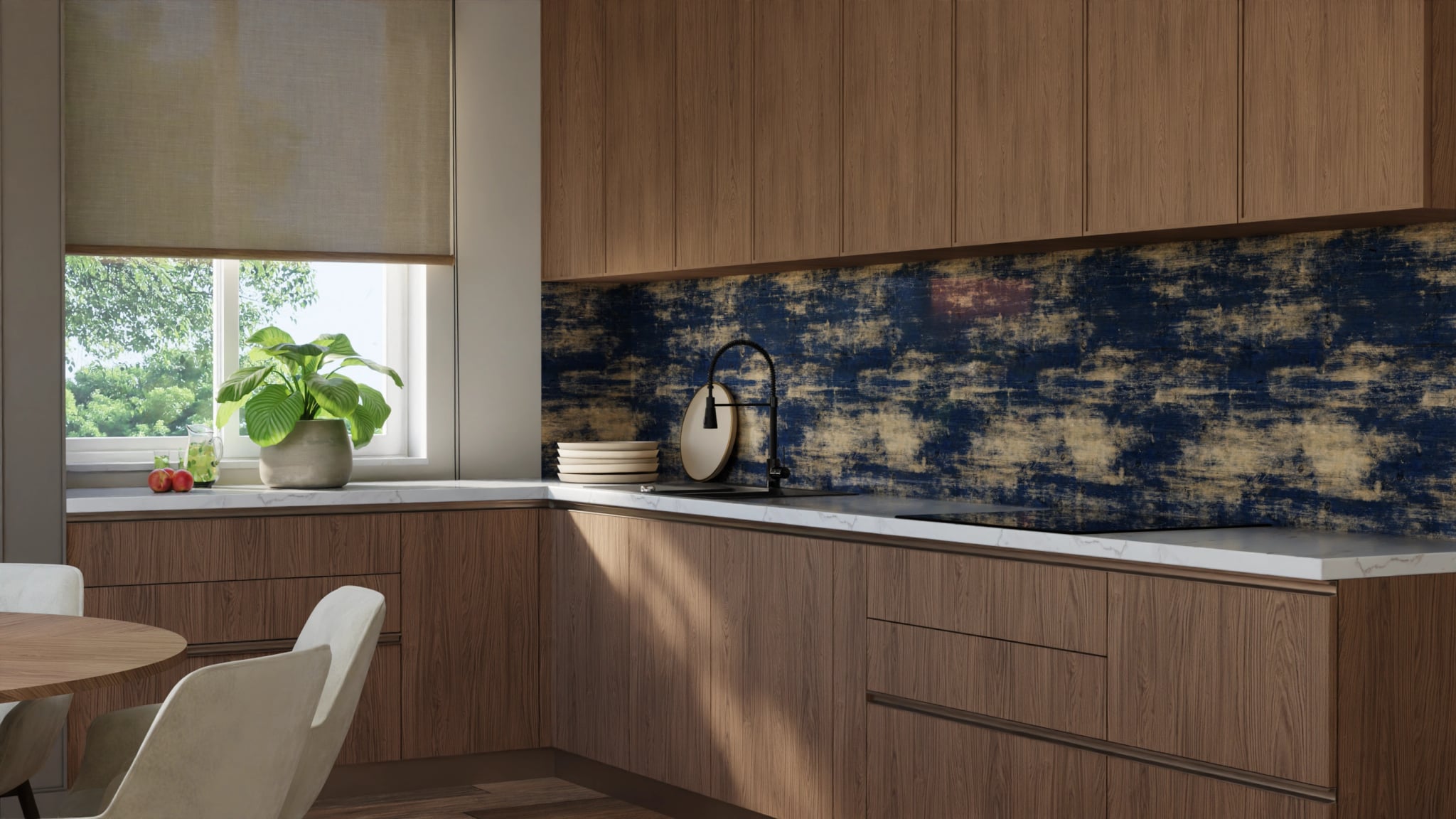Küchenrückwand - Holz Bemalt Blau – Bild 8