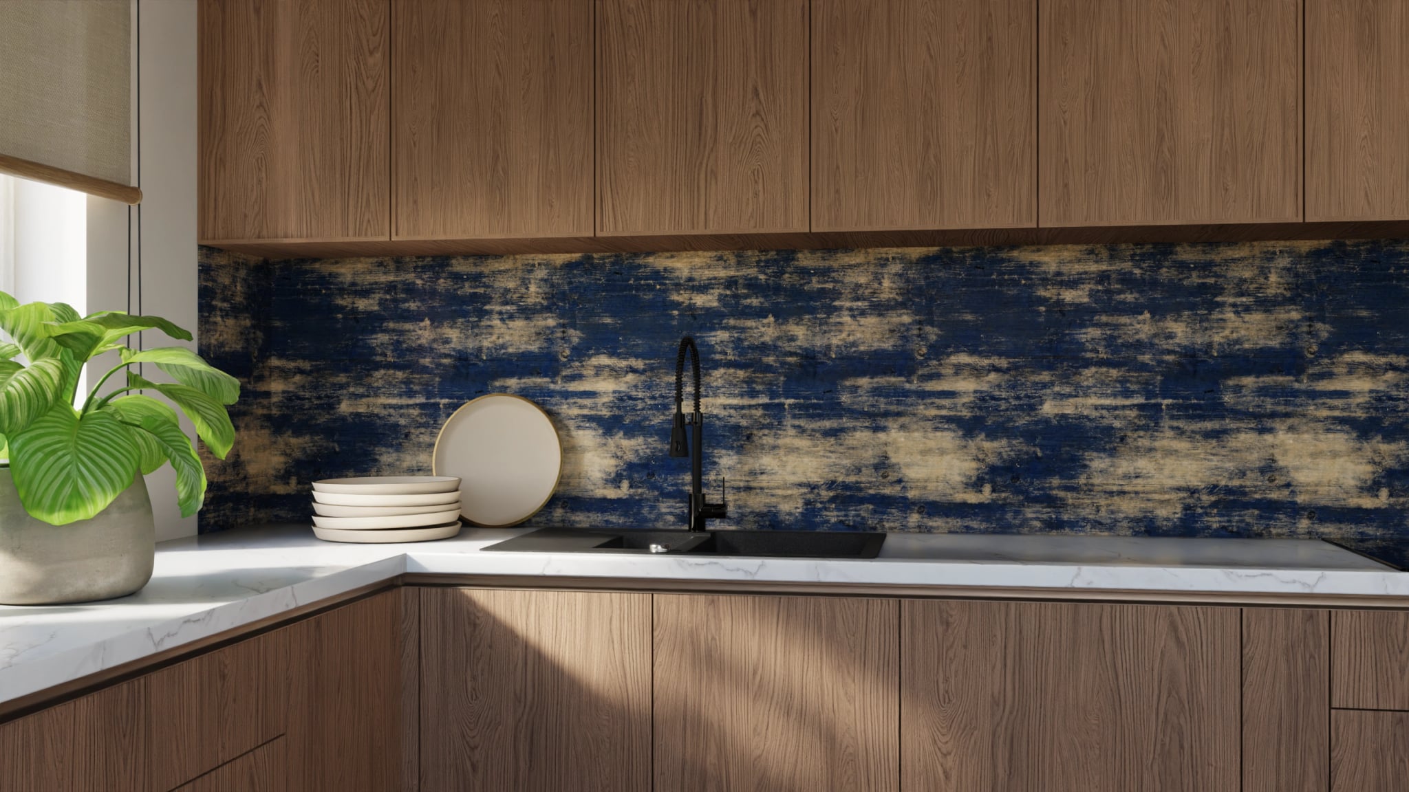 Küchenrückwand - Holz Bemalt Blau – Bild 9