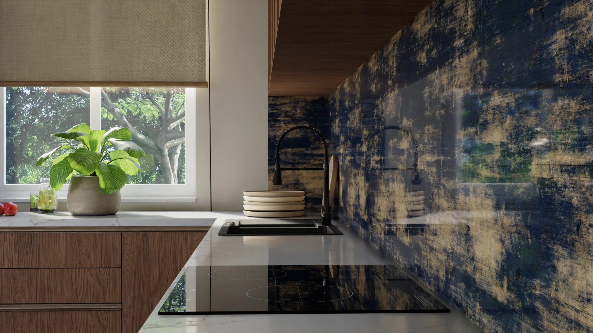 Küchenrückwand - Holz Bemalt Blau – Bild 10
