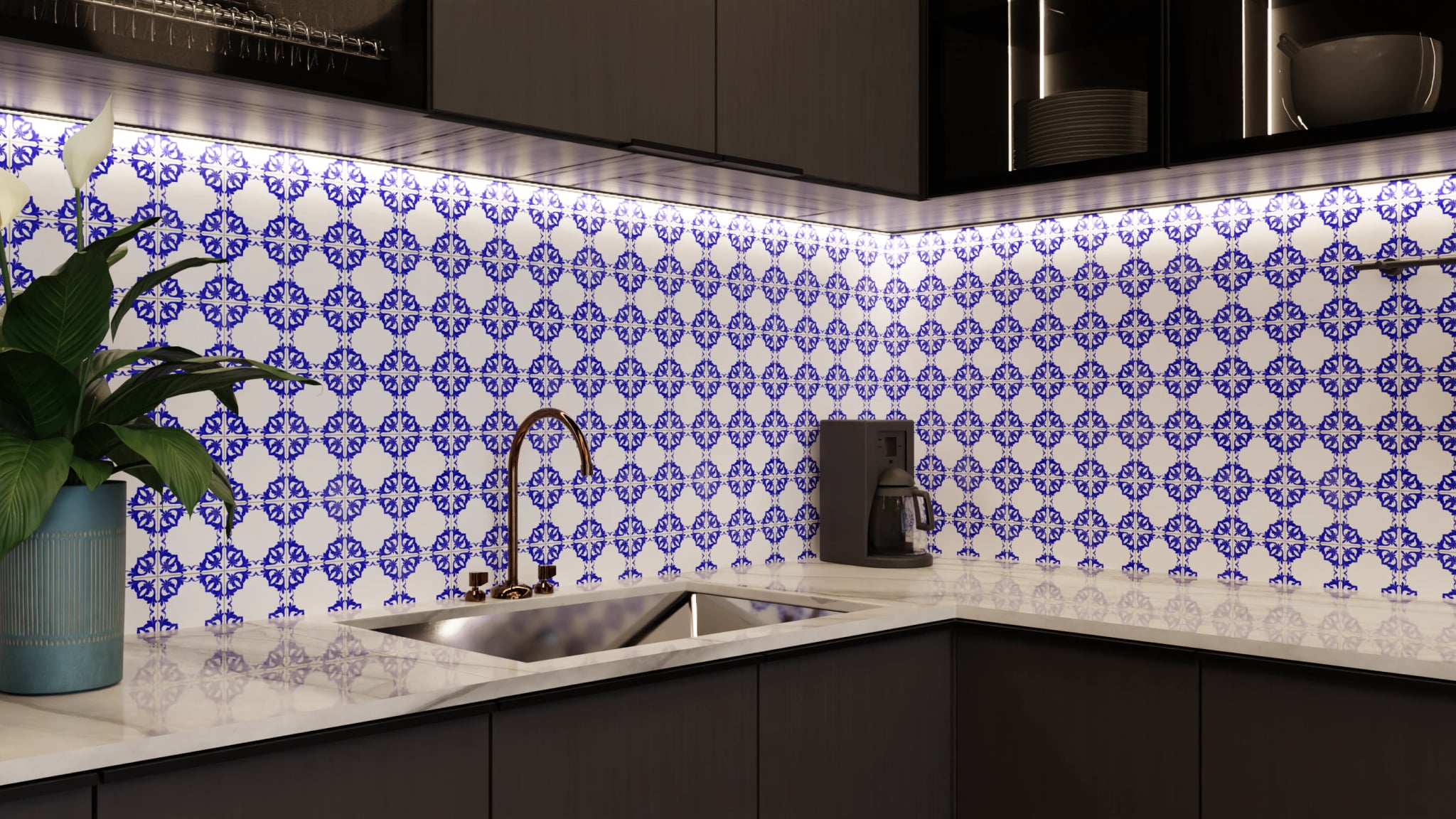 Küchenrückwand - Azulejo Sternornament Klein – Bild 5