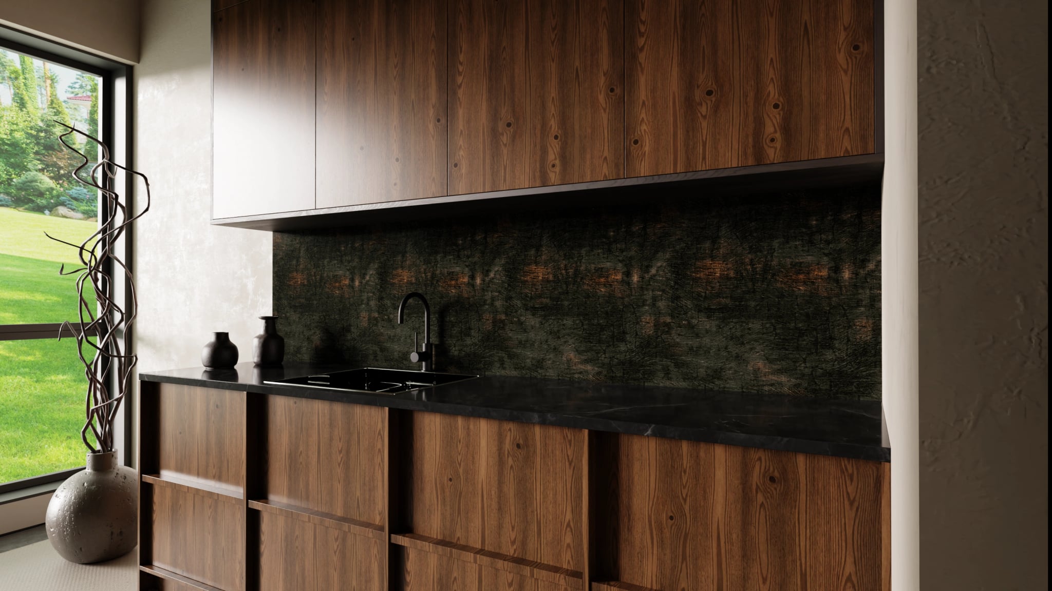 Küchenrückwand - Holz Bemalt Schwarz – Bild 2