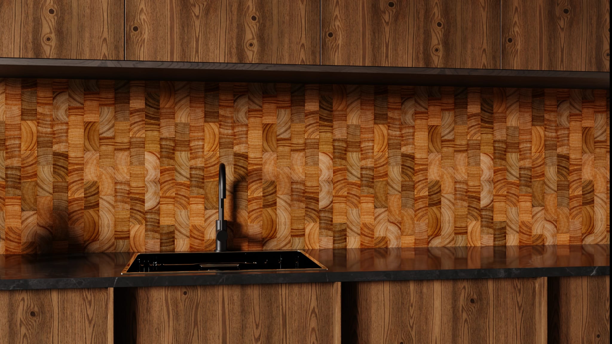 Küchenrückwand - Hirnholz Mosaik Dunkel