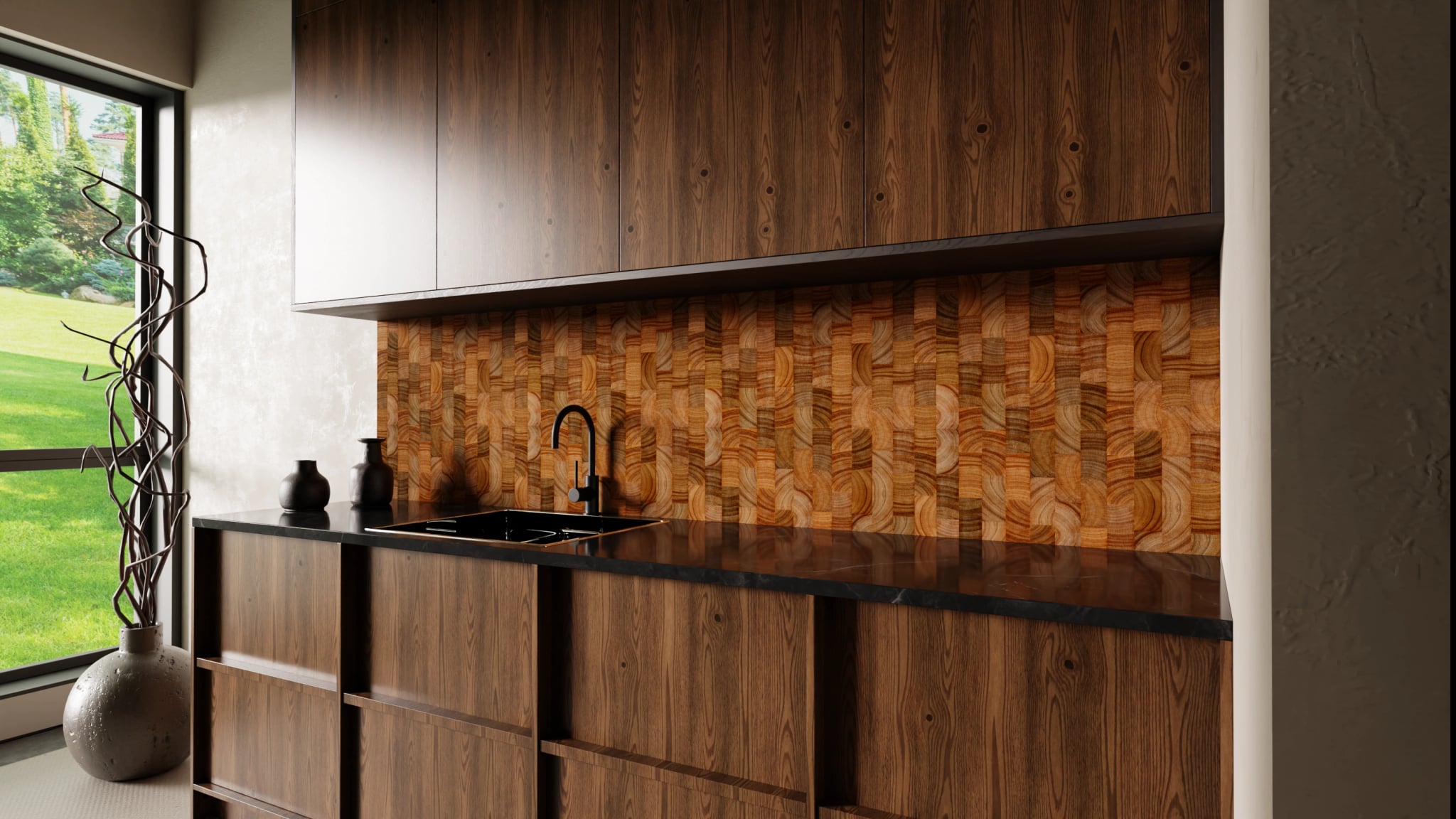 Küchenrückwand - Hirnholz Mosaik Dunkel – Bild 2