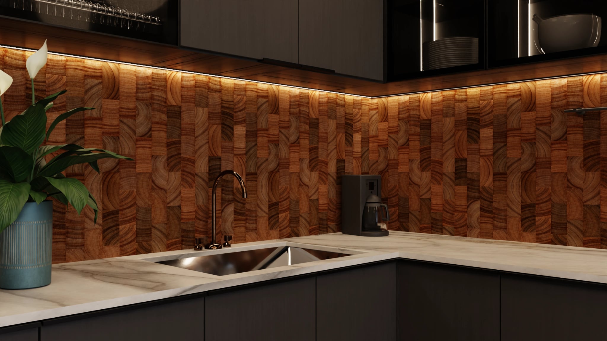 Küchenrückwand - Hirnholz Mosaik Dunkel – Bild 5