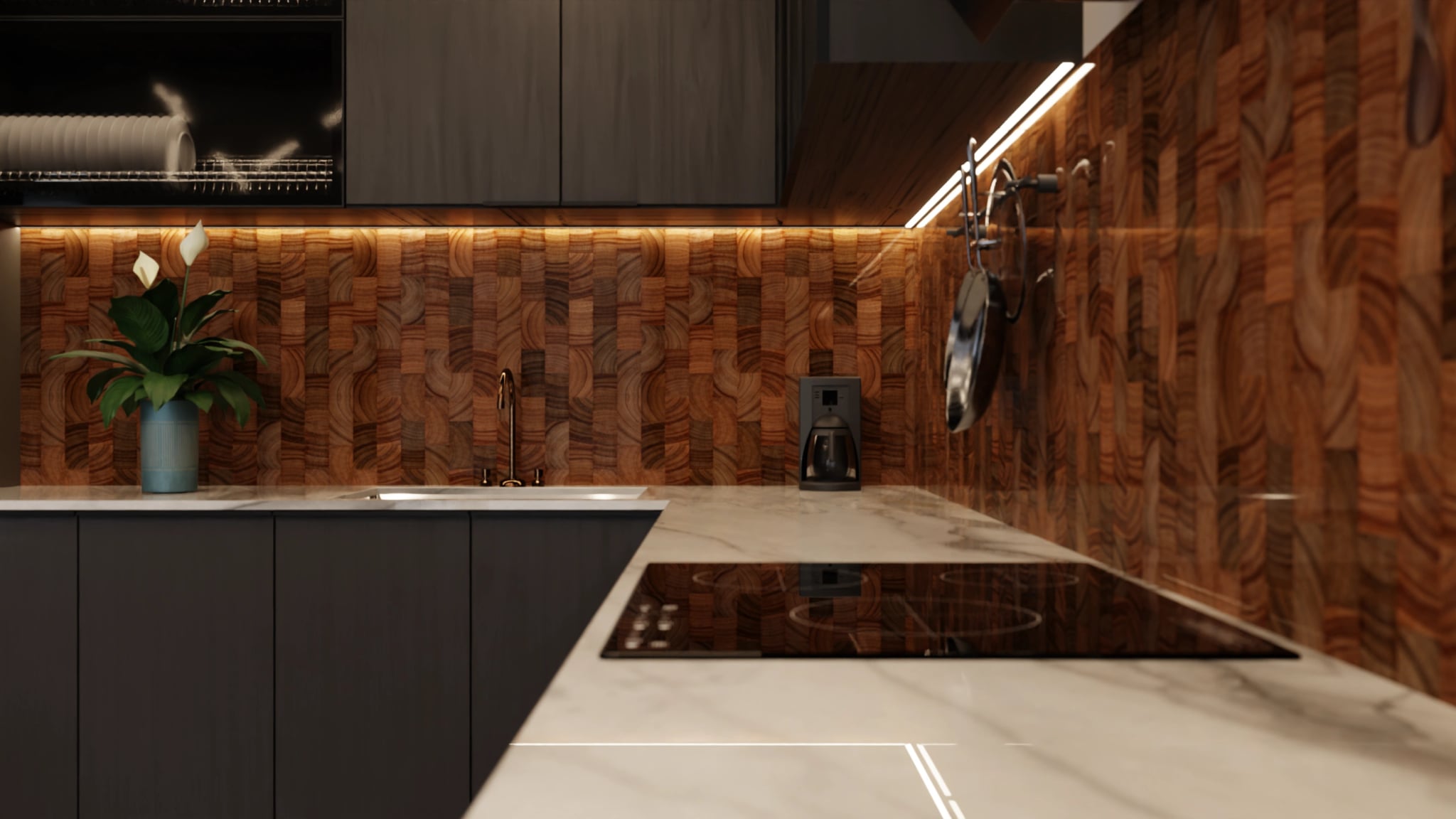 Küchenrückwand - Hirnholz Mosaik Dunkel – Bild 6