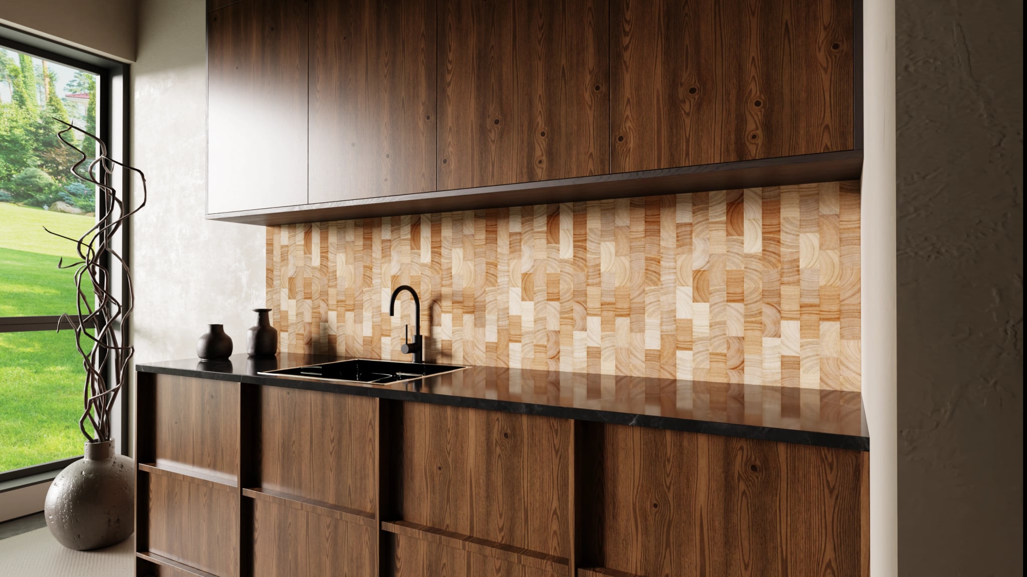 Küchenrückwand - Hirnholz Mosaik Hell – Bild 2