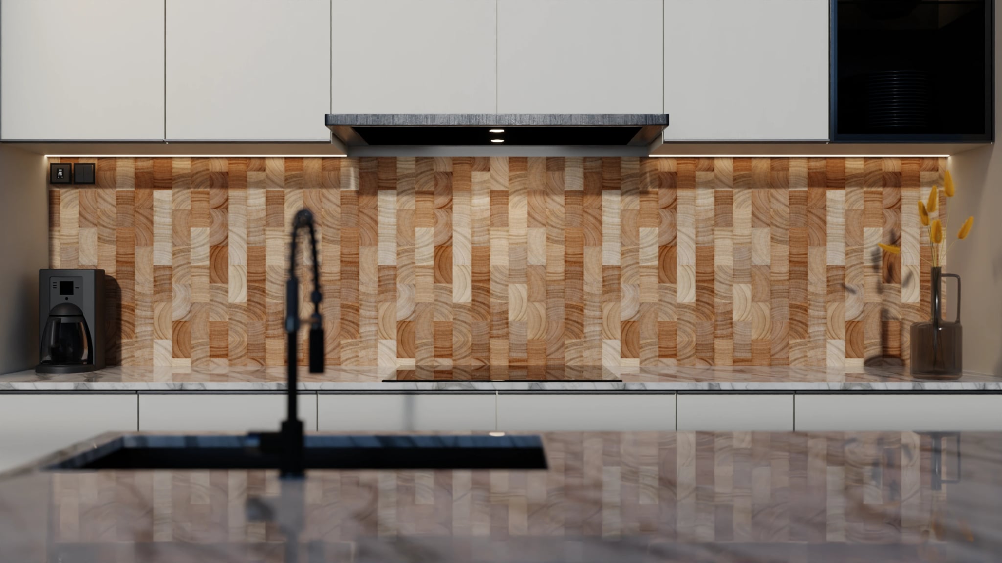 Küchenrückwand - Hirnholz Mosaik Hell – Bild 4