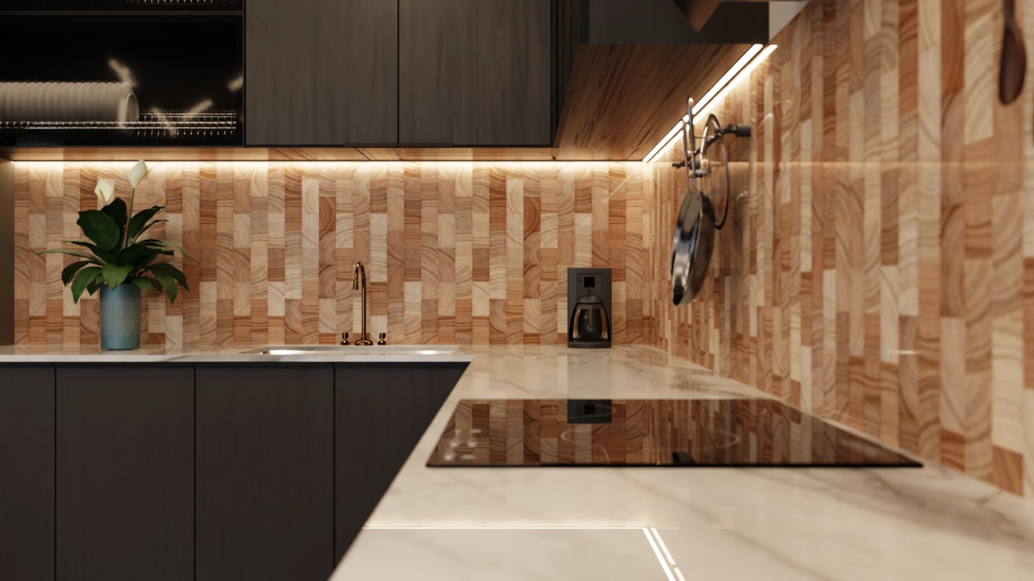 Küchenrückwand - Hirnholz Mosaik Hell – Bild 6