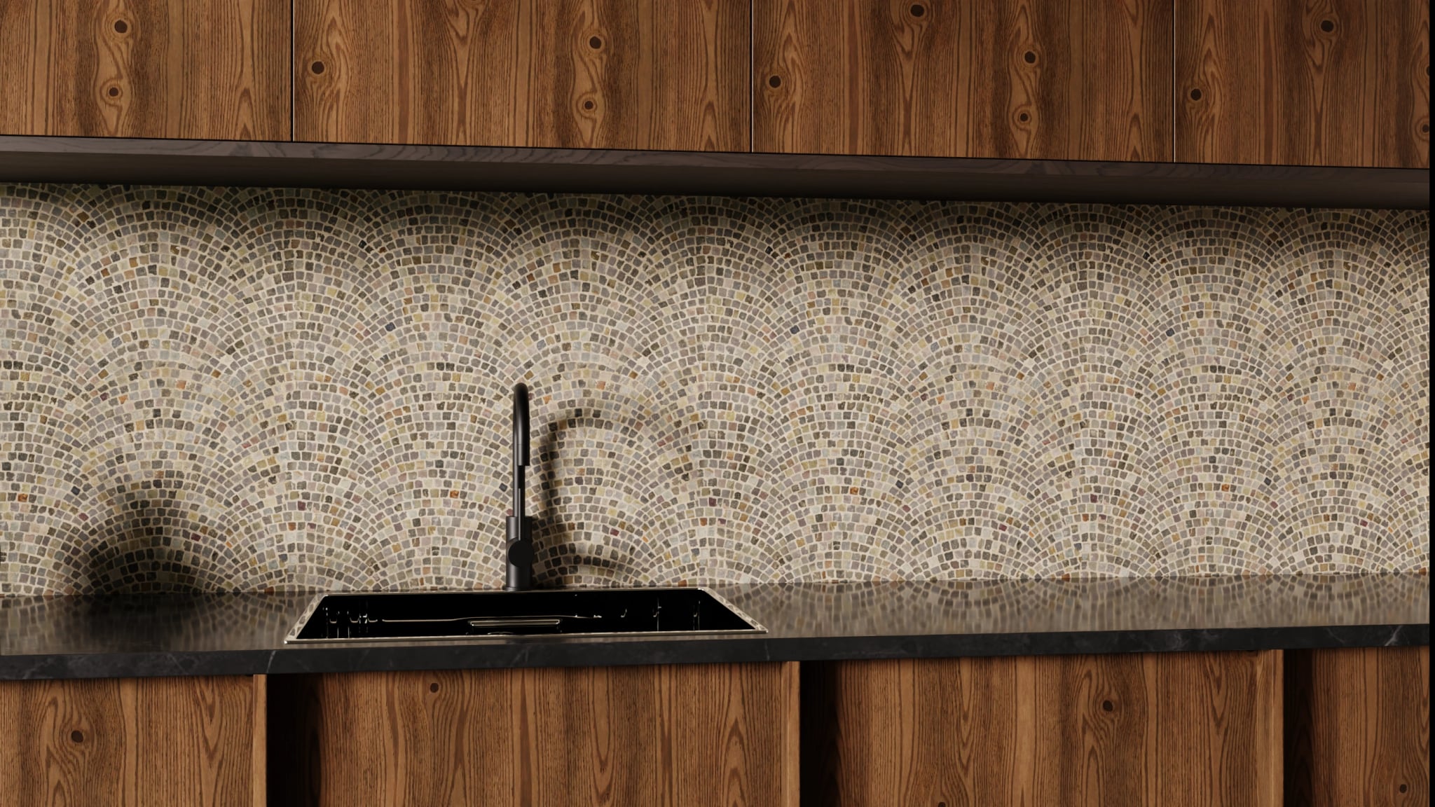 Küchenrückwand - Pflastermosaik Fächer – Bild 1