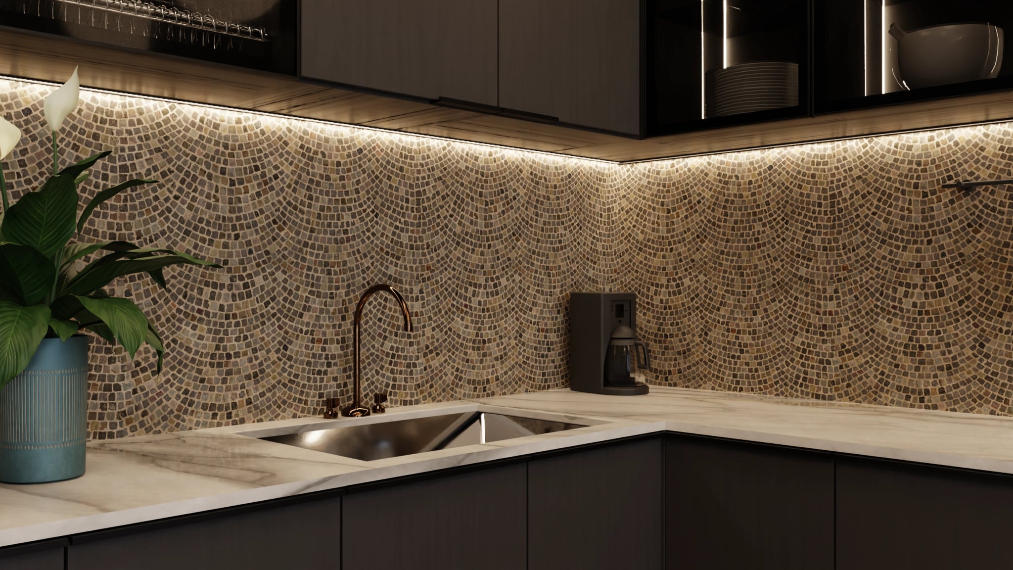 Küchenrückwand - Pflastermosaik Fächer – Bild 5