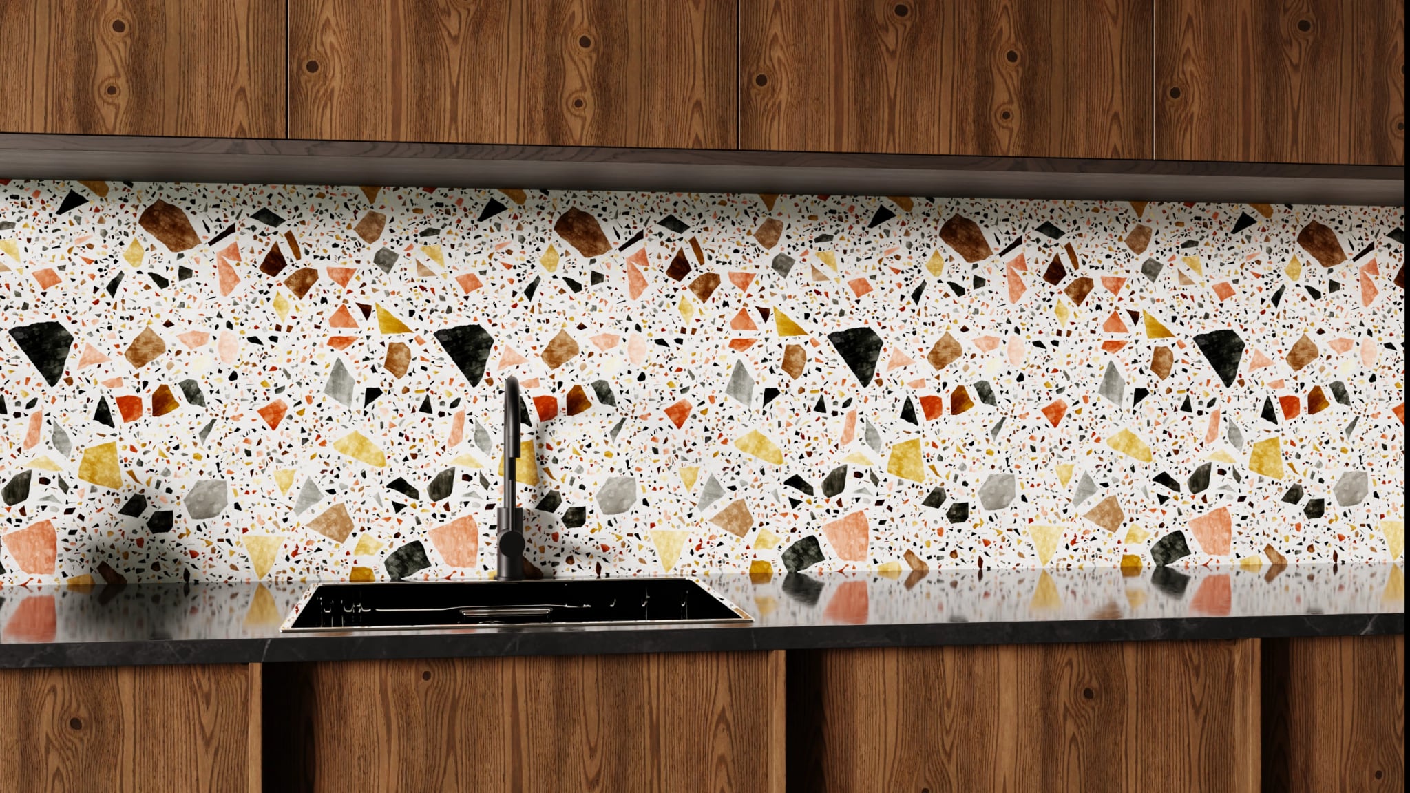 Küchenrückwand - Terrazzo Gold-Terrakotta – Bild 1