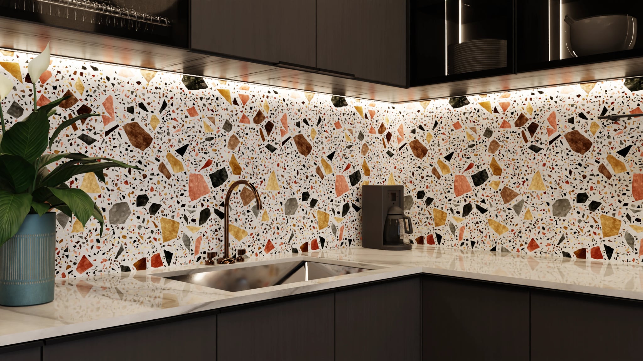Küchenrückwand - Terrazzo Gold-Terrakotta – Bild 5