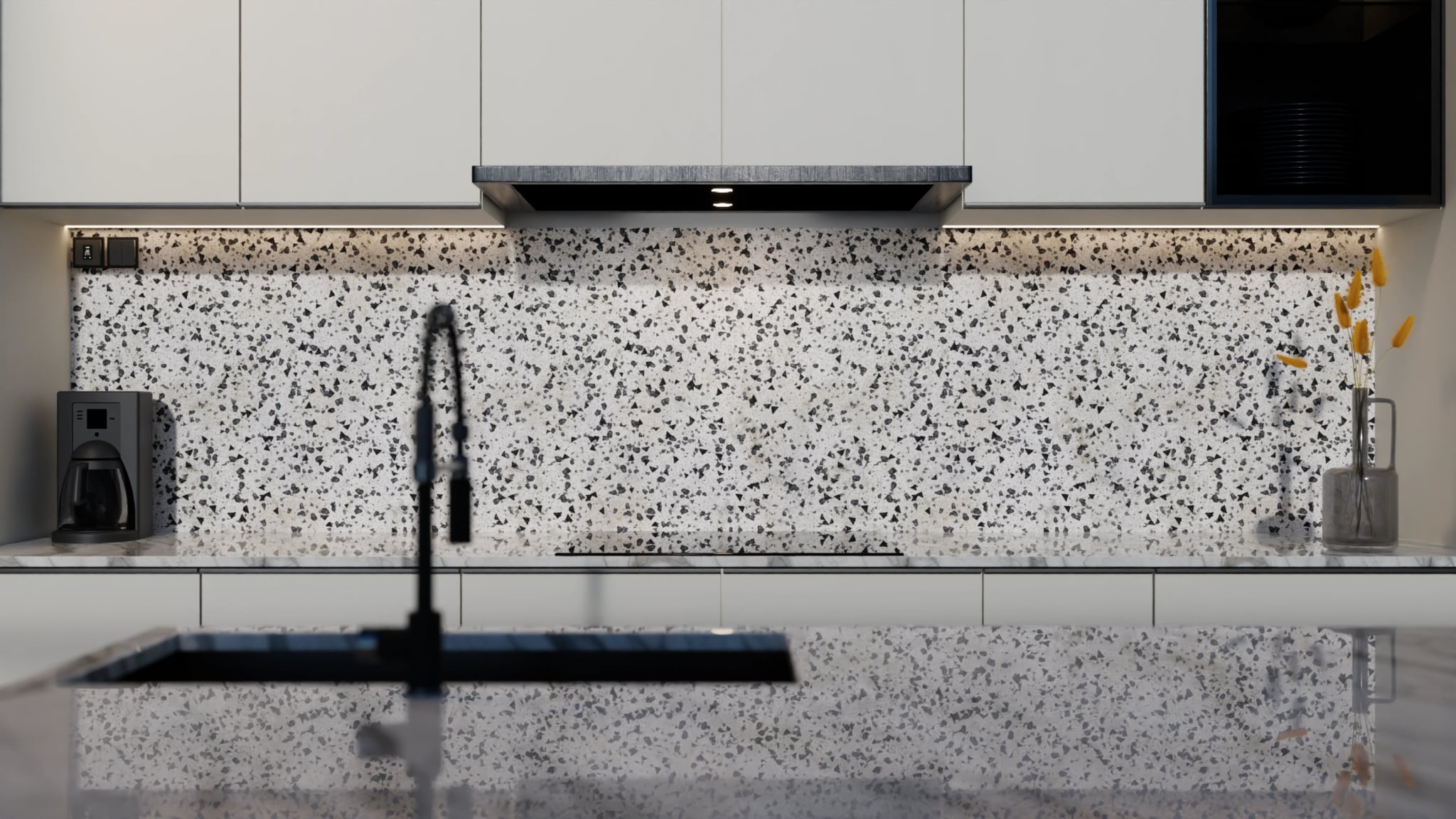 Küchenrückwand - Terrazzo Schwarz-Weiß – Bild 4