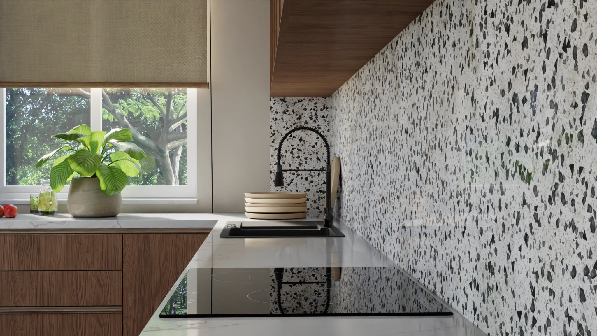 Küchenrückwand - Terrazzo Schwarz-Weiß – Bild 10