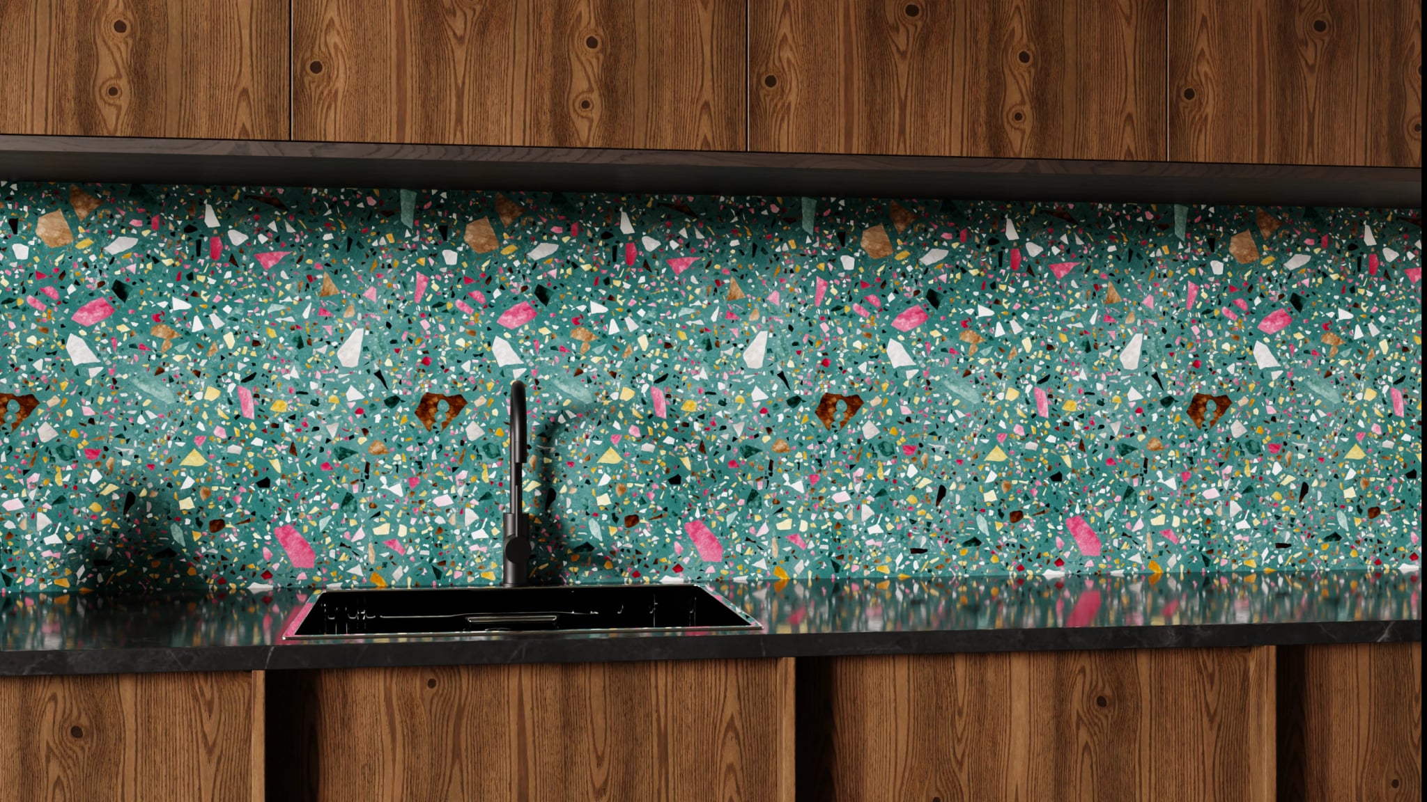 Küchenrückwand - Terrazzo Petrol Bunt – Bild 1