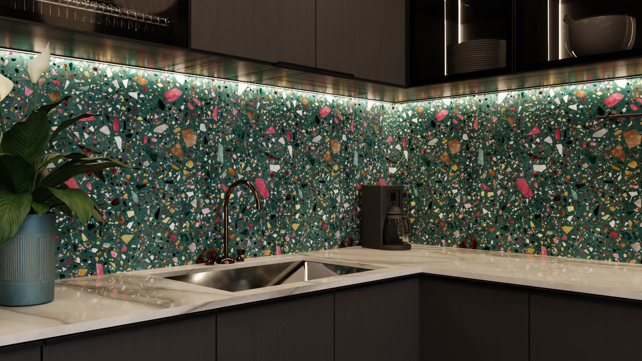 Küchenrückwand - Terrazzo Petrol Bunt – Bild 5