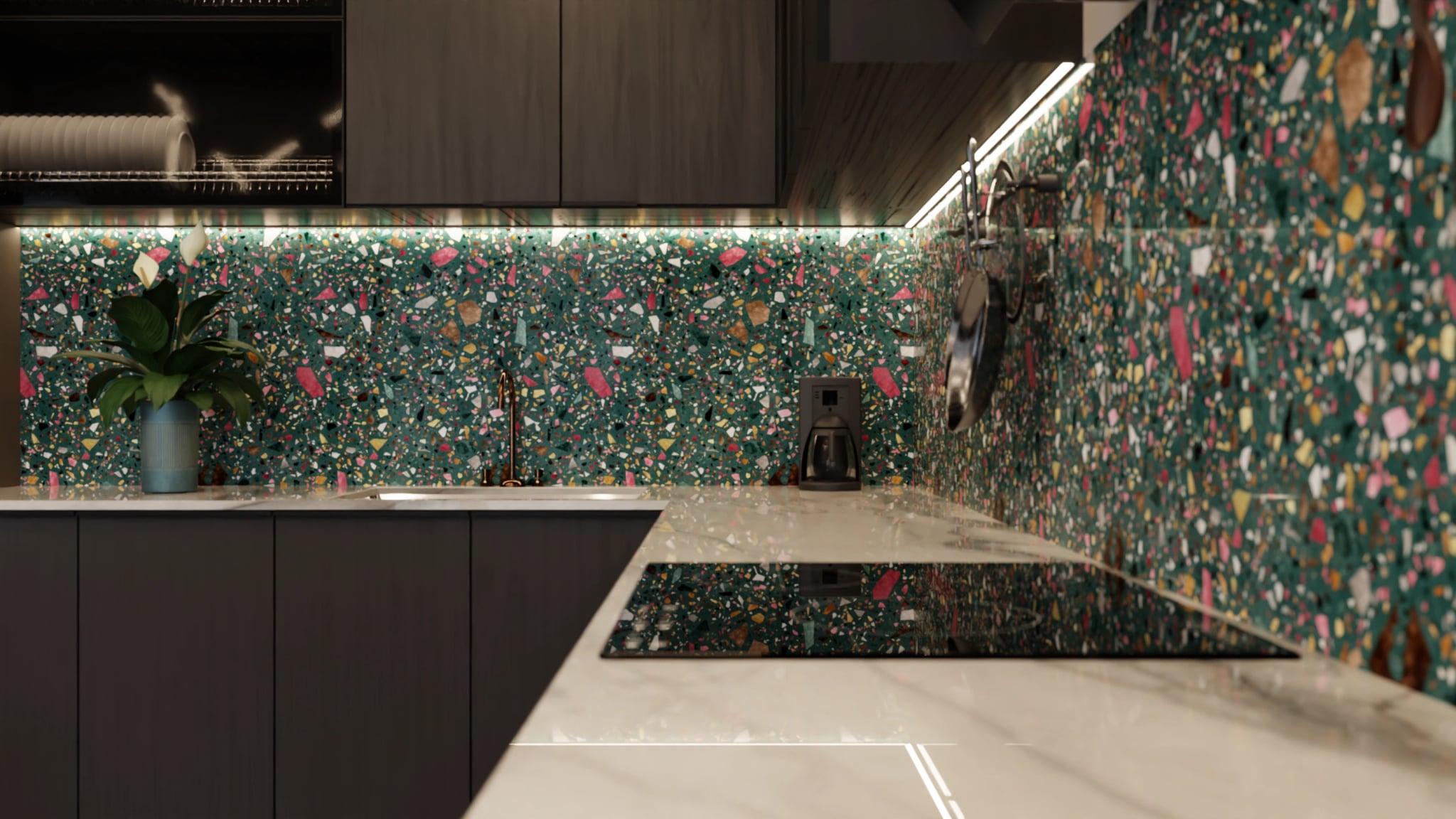 Küchenrückwand - Terrazzo Petrol Bunt – Bild 6