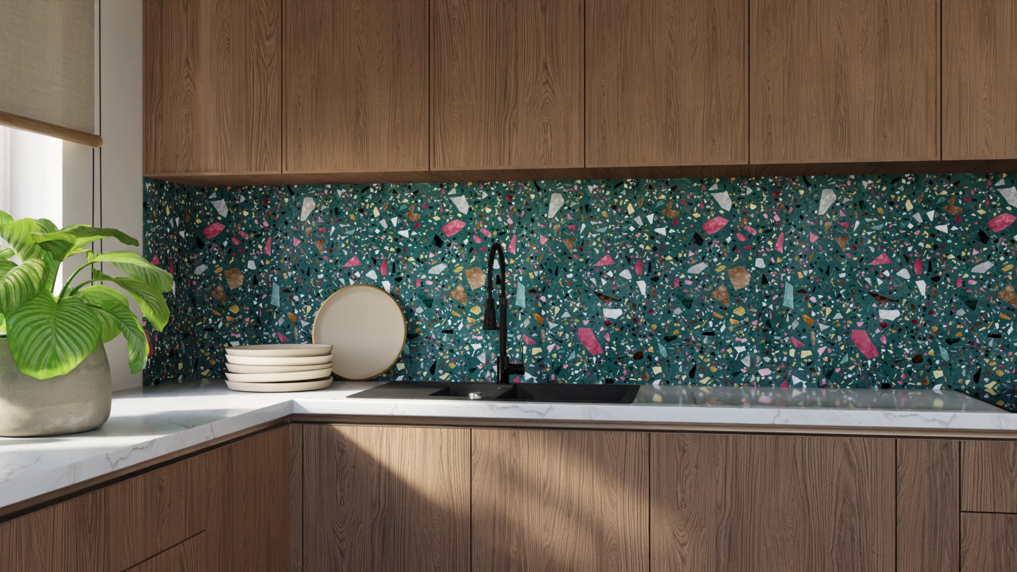 Küchenrückwand - Terrazzo Petrol Bunt – Bild 9